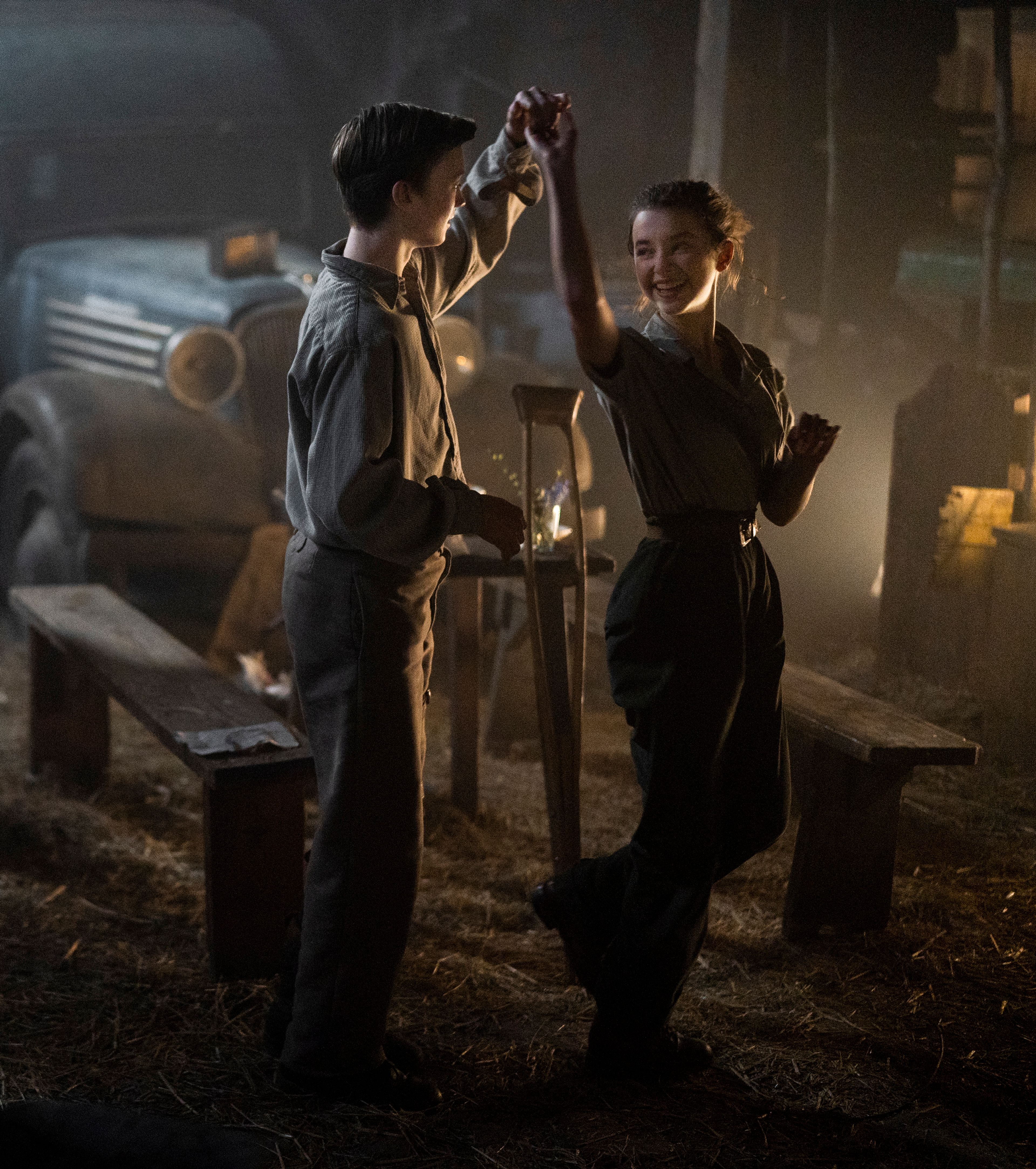 This image released by Lionsgate shows Orlando Schwerdt, left, and Ariella Glaser in a scene from "White Bird: A Wonder Story." (Larry Horricks/Lionsgate via AP)