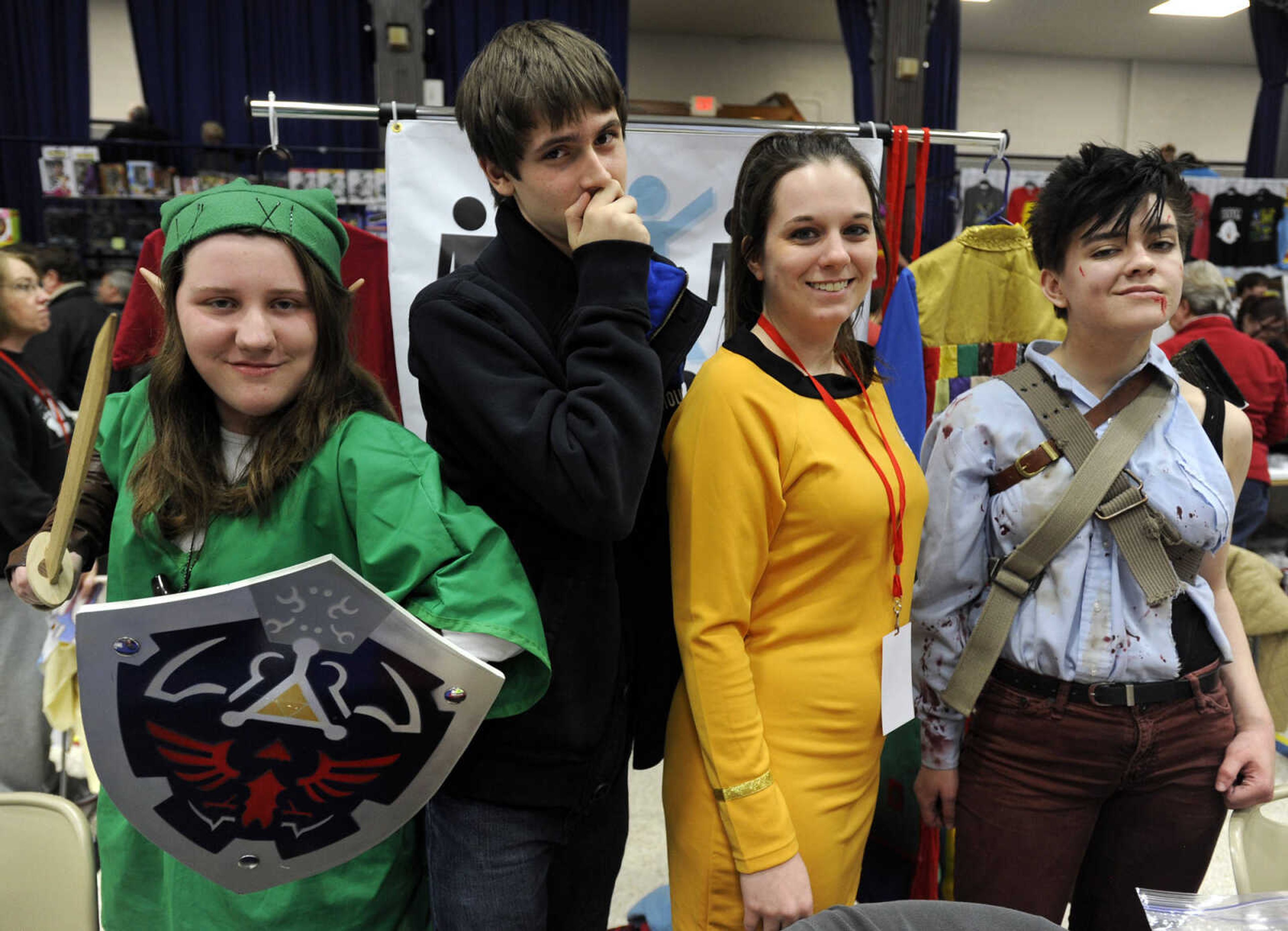 Acting Out! members Lydia Gentry, left, Adam Wilson, Melissa Jennings and Meg Fridley pose at Cape Comic Con on Saturday, March 22, 2014 at the Arena Building.