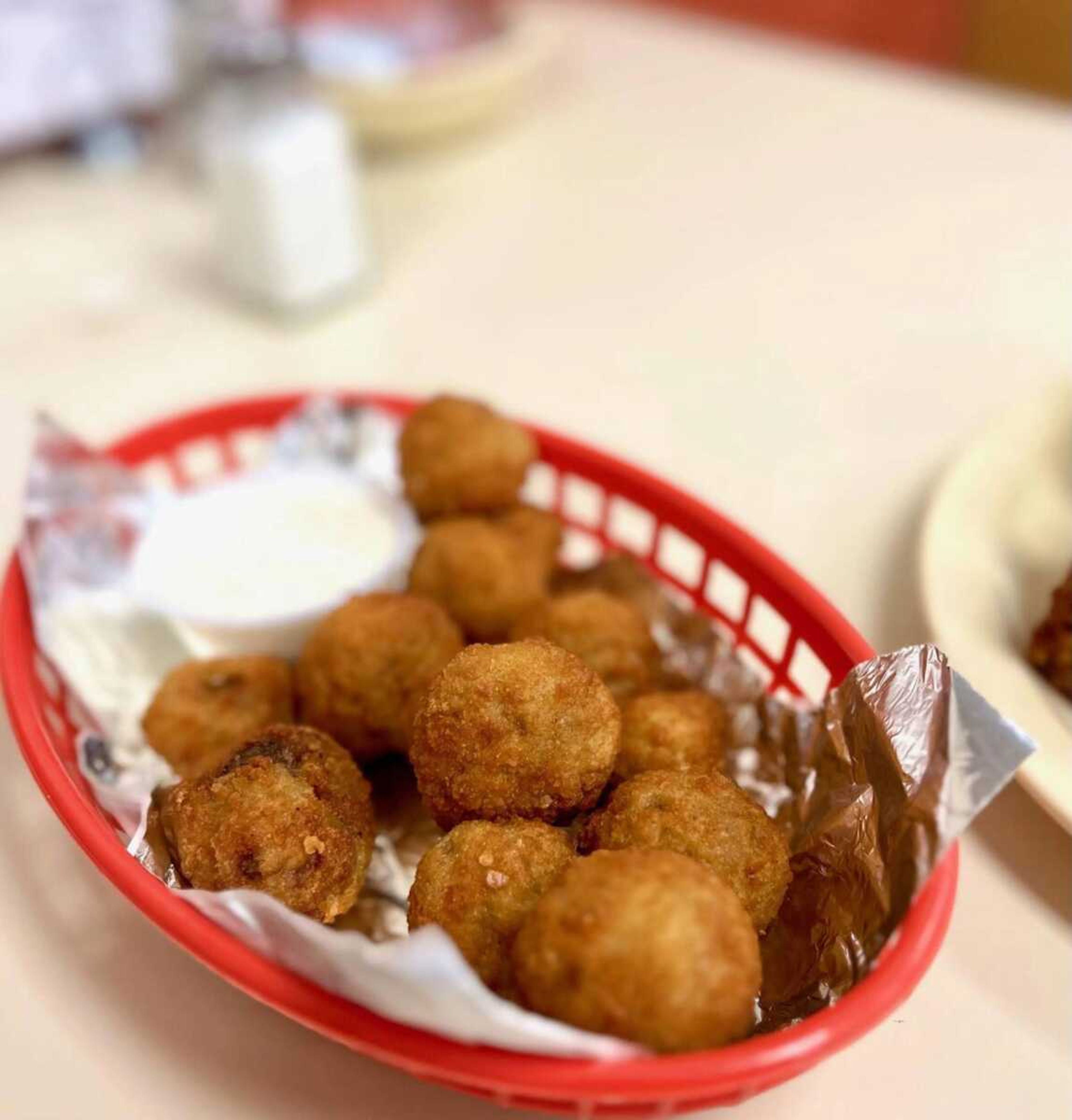 Fried mushrooms dipped in ranch dressing with an ice-cold Coke are a great treat.