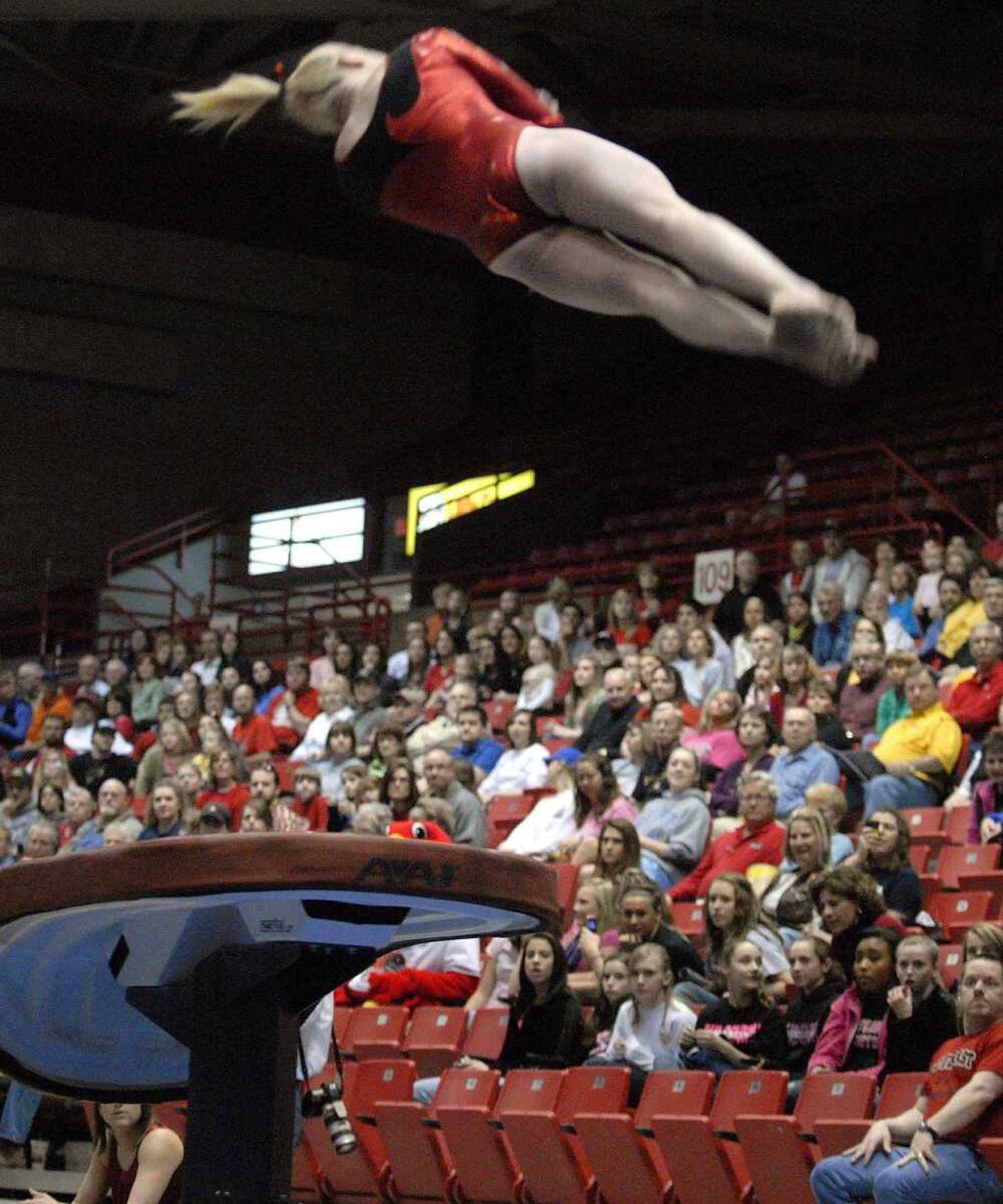 Southeast Missouri State's Jordan Salsberg vaults before the crowd Sunday at the Show Me Center.