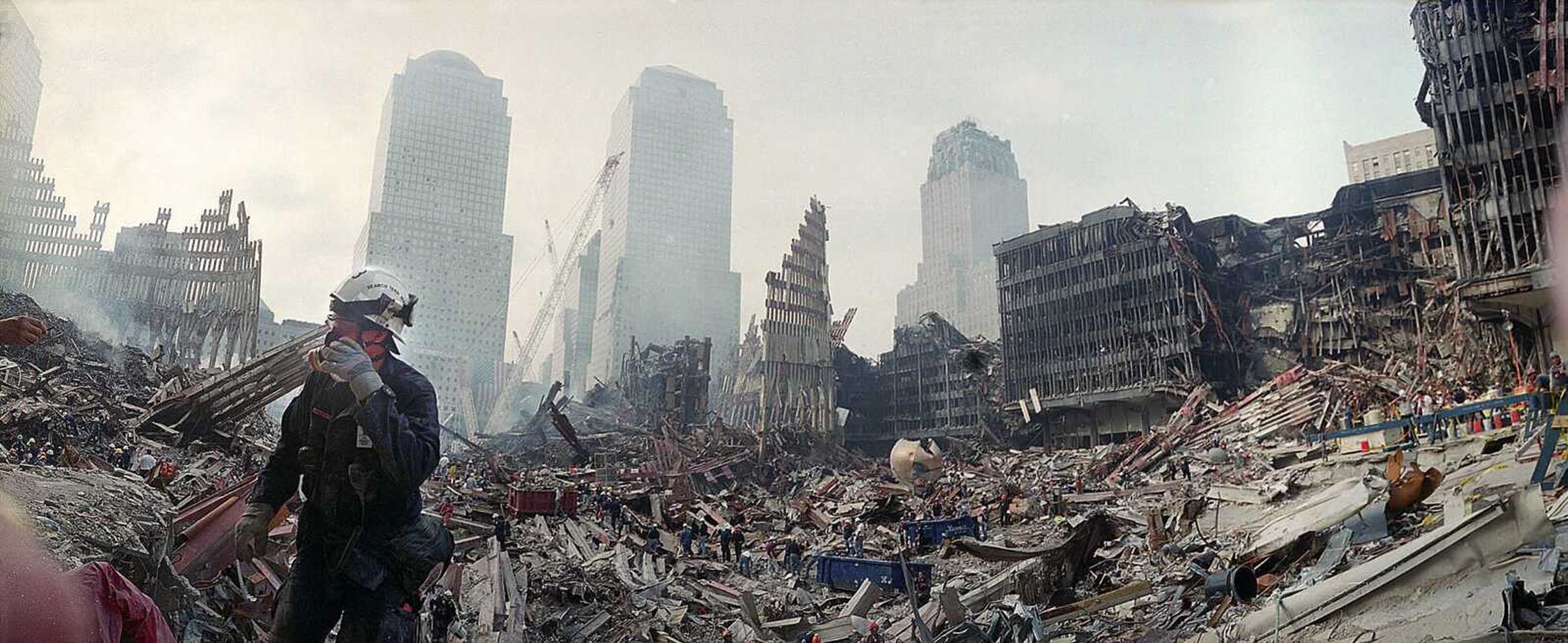 Rescue workers continue their efforts Sept. 24, 2001, at the site of the Sept. 11 World Trade Center terrorist attack in New York.