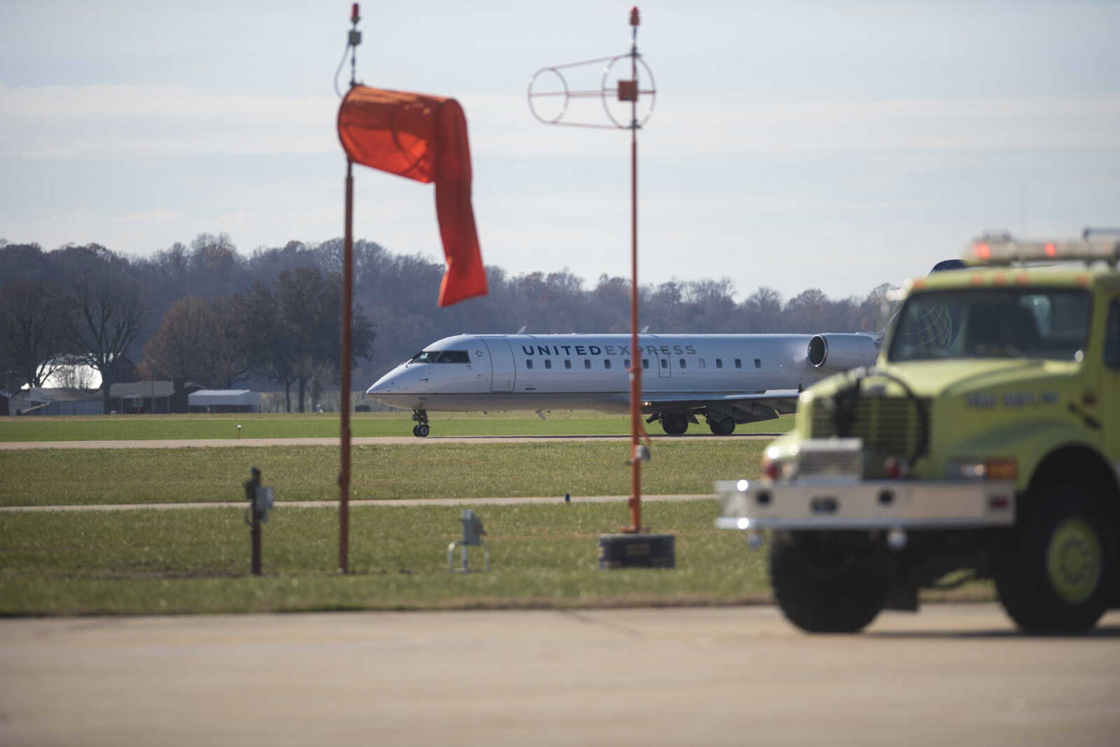 The United Express airplane arrives to Cape Girardeau during the inaugural trip to Chicago on a CRJ200 airplane with SkyWest Friday, Dec. 1, 2017 at Cape Girardeau Regional Airport in Cape Girardeau.