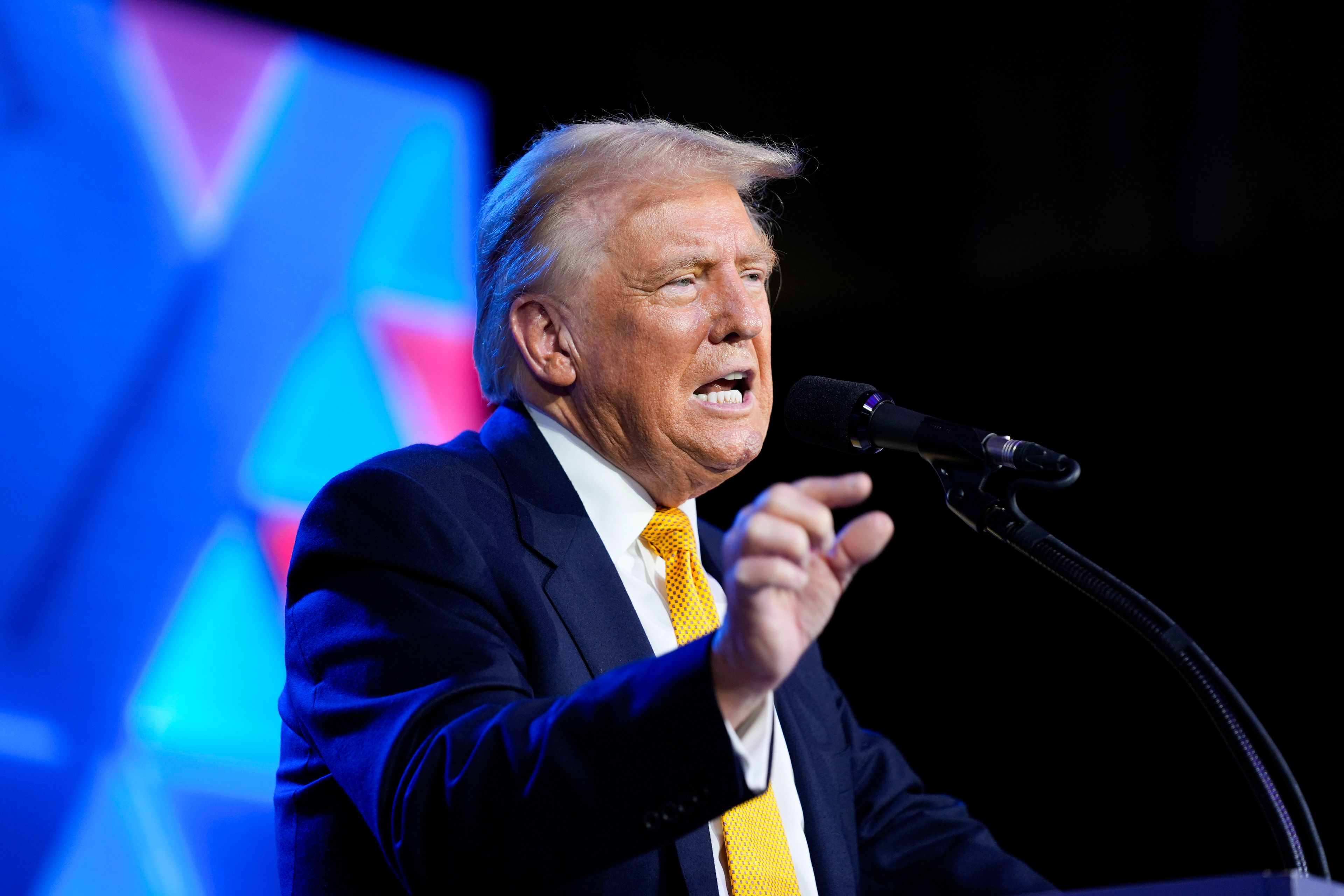 Republican presidential nominee former President Donald Trump speaks at the Israeli American Council National Summit, Thursday, Sept. 19, 2024, in Washington. (AP Photo/Evan Vucci)