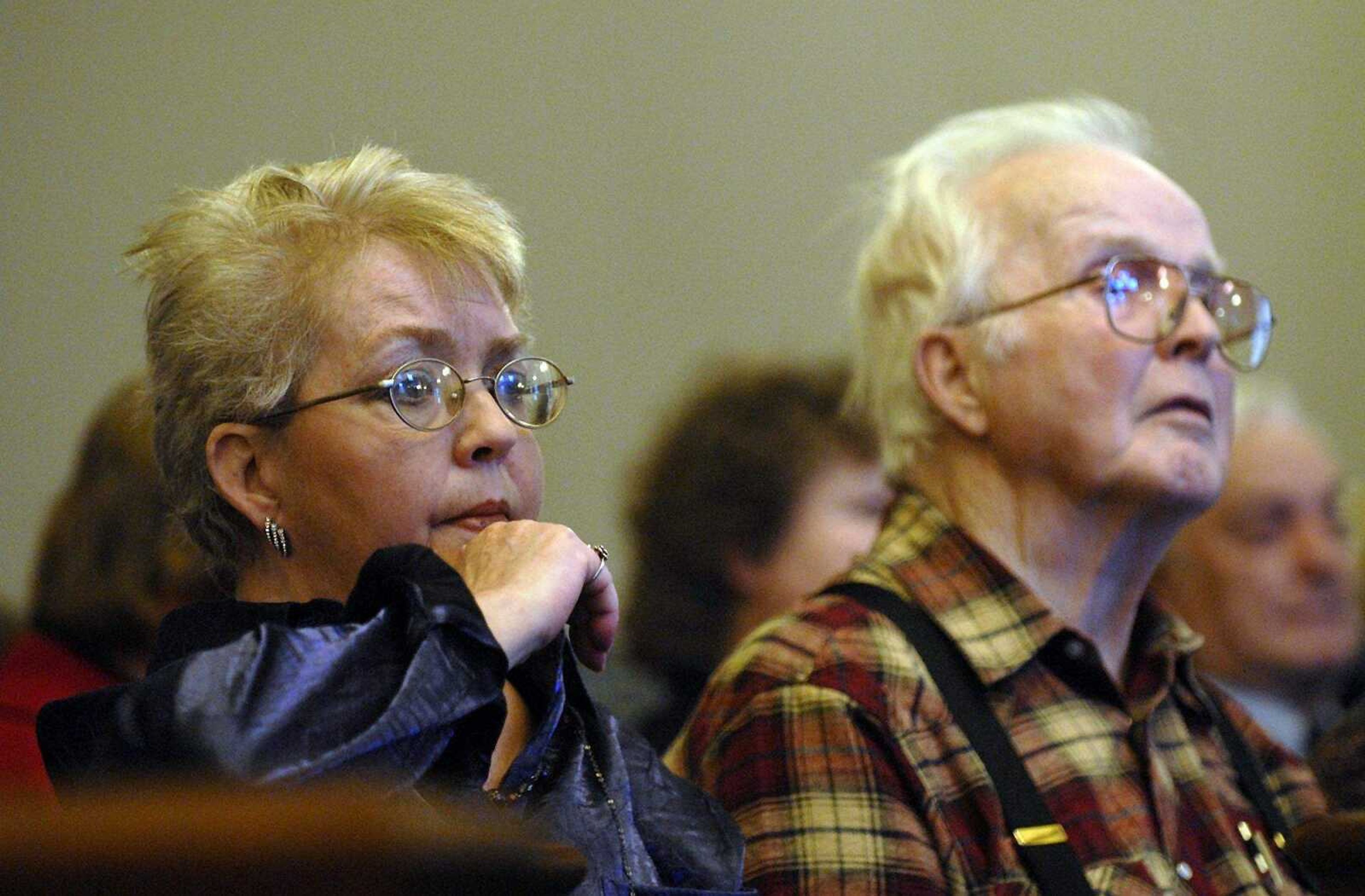 ELIZABETH DODD ~ edodd@semissourian.com
Joan Kezer, Joshua Kezer's mother, left and Hadley James, Kezer's grandfather, listen to witness testimony on the first day of the hearing Dec. 2 in Cole County.