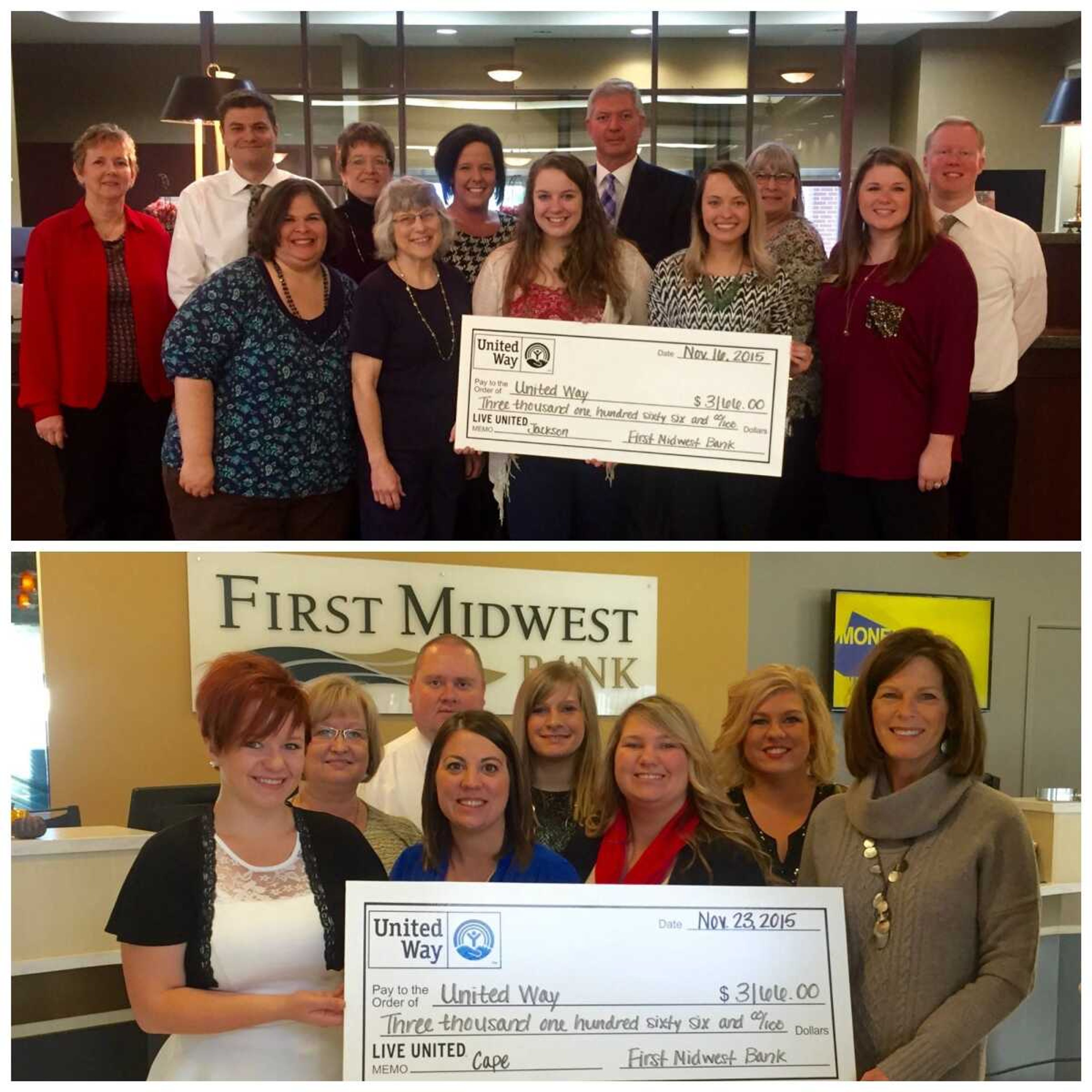 First Midwest Bank donates to United Way