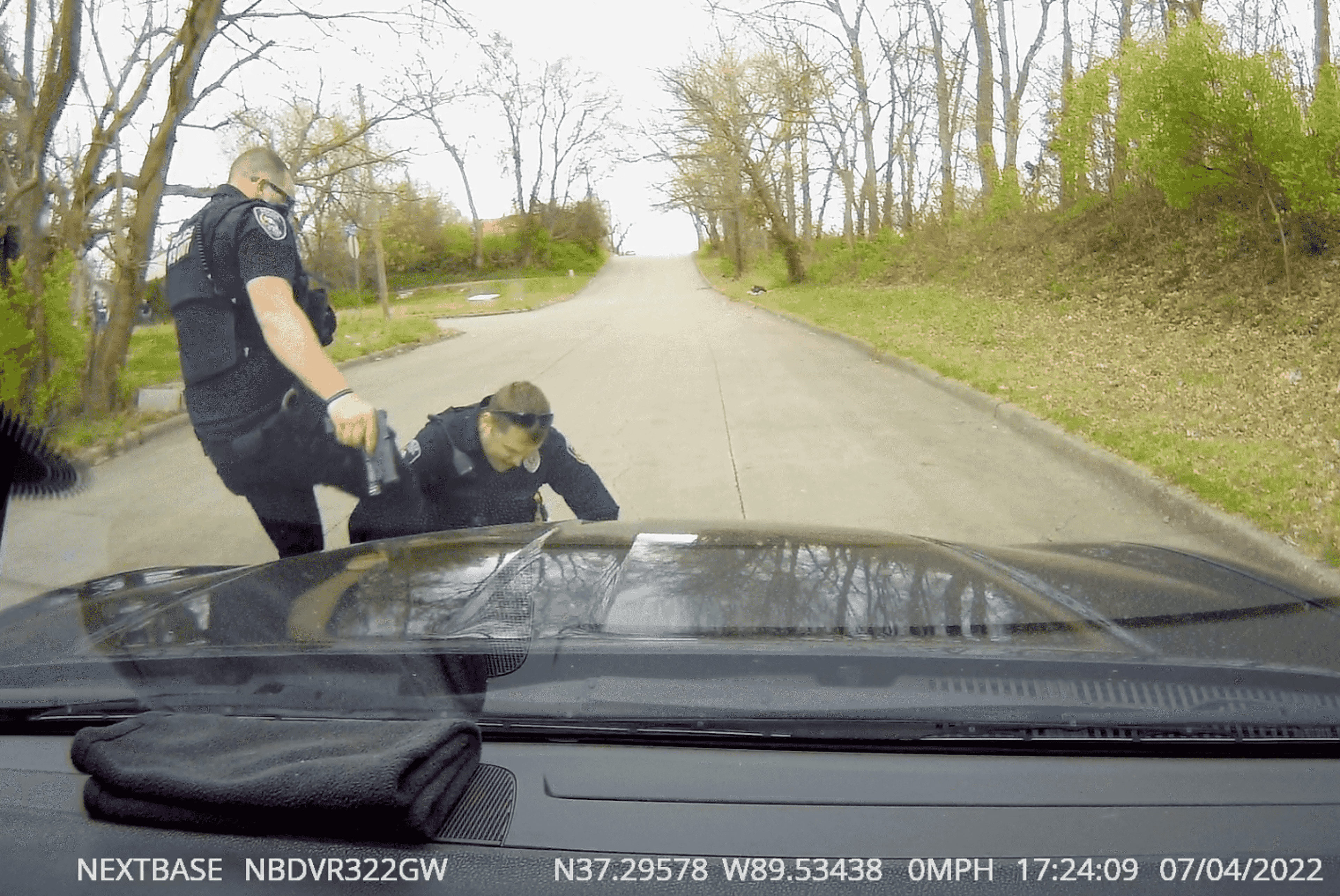 This image shows the moment when Cape Girardeau police officer Joseph Whistler kicked Ryan Mosley in the face, knocking him unconscious and breaking bones. Mosley sued the Cape Girardeau Police Department. The city settled the case for $100,000.