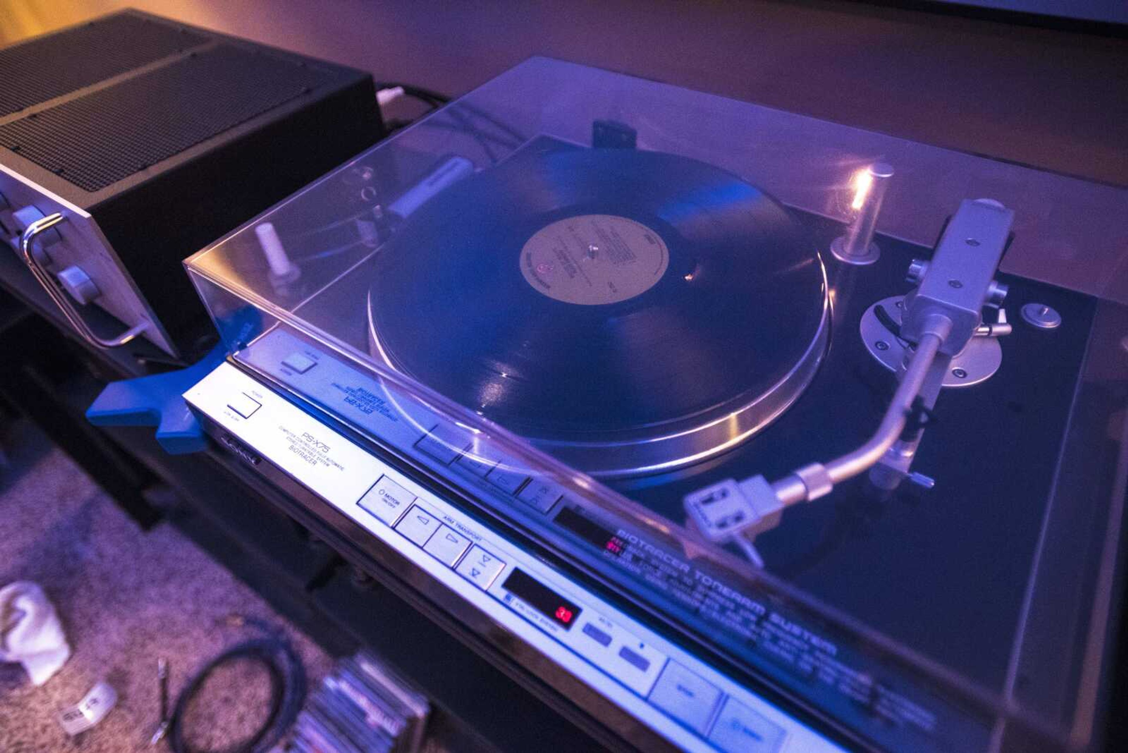 A vintage turntable from the 1970s is seen in the home of Brett Smith, owner of The Audio Video Guys, on Thursday in Jackson.