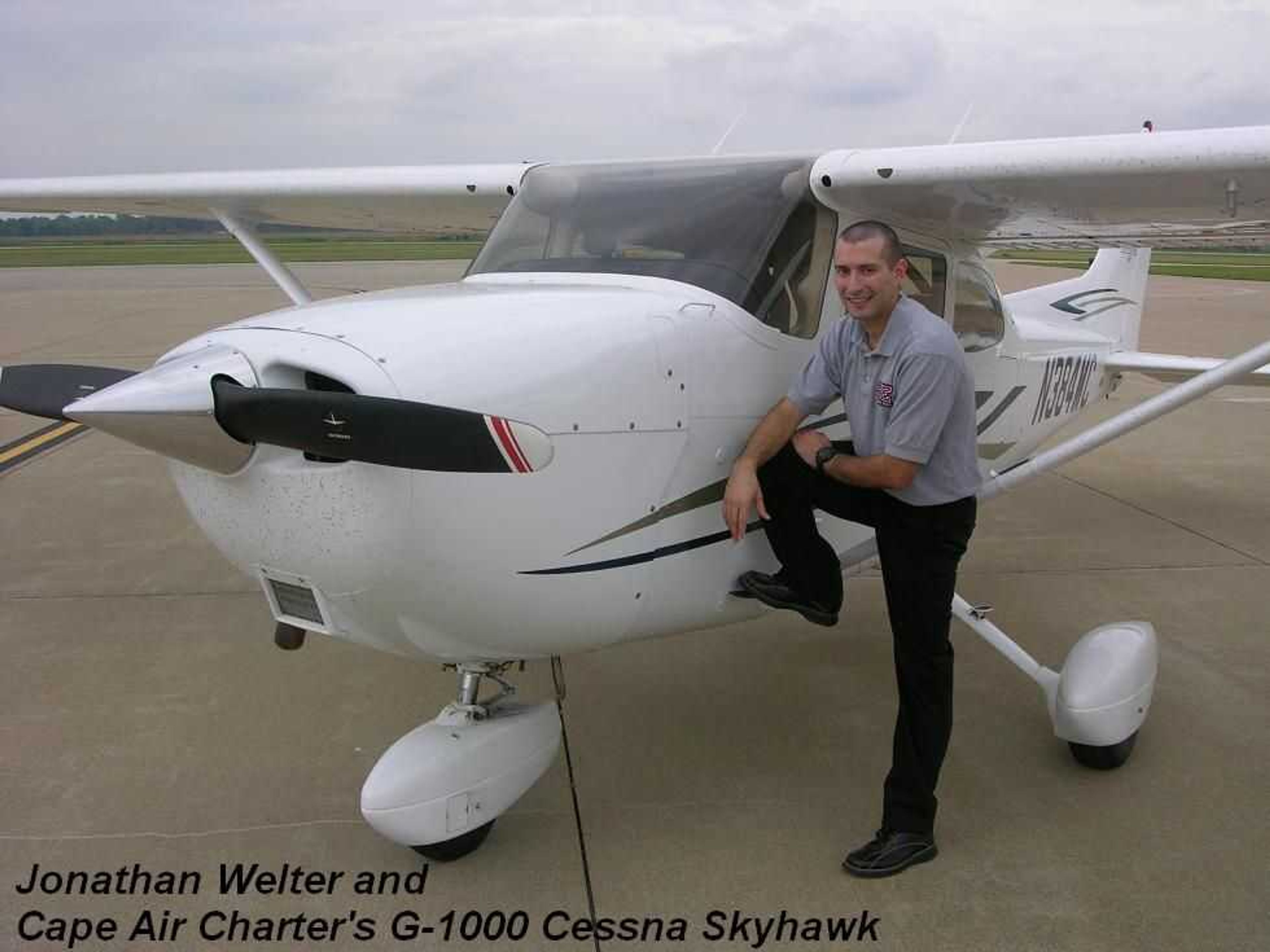 Jonathan Welter, Cape Air Charter's newest Flight Instructor, with the Cessna G-1000 Skyhawk that is available for instruction, rental, and charter.