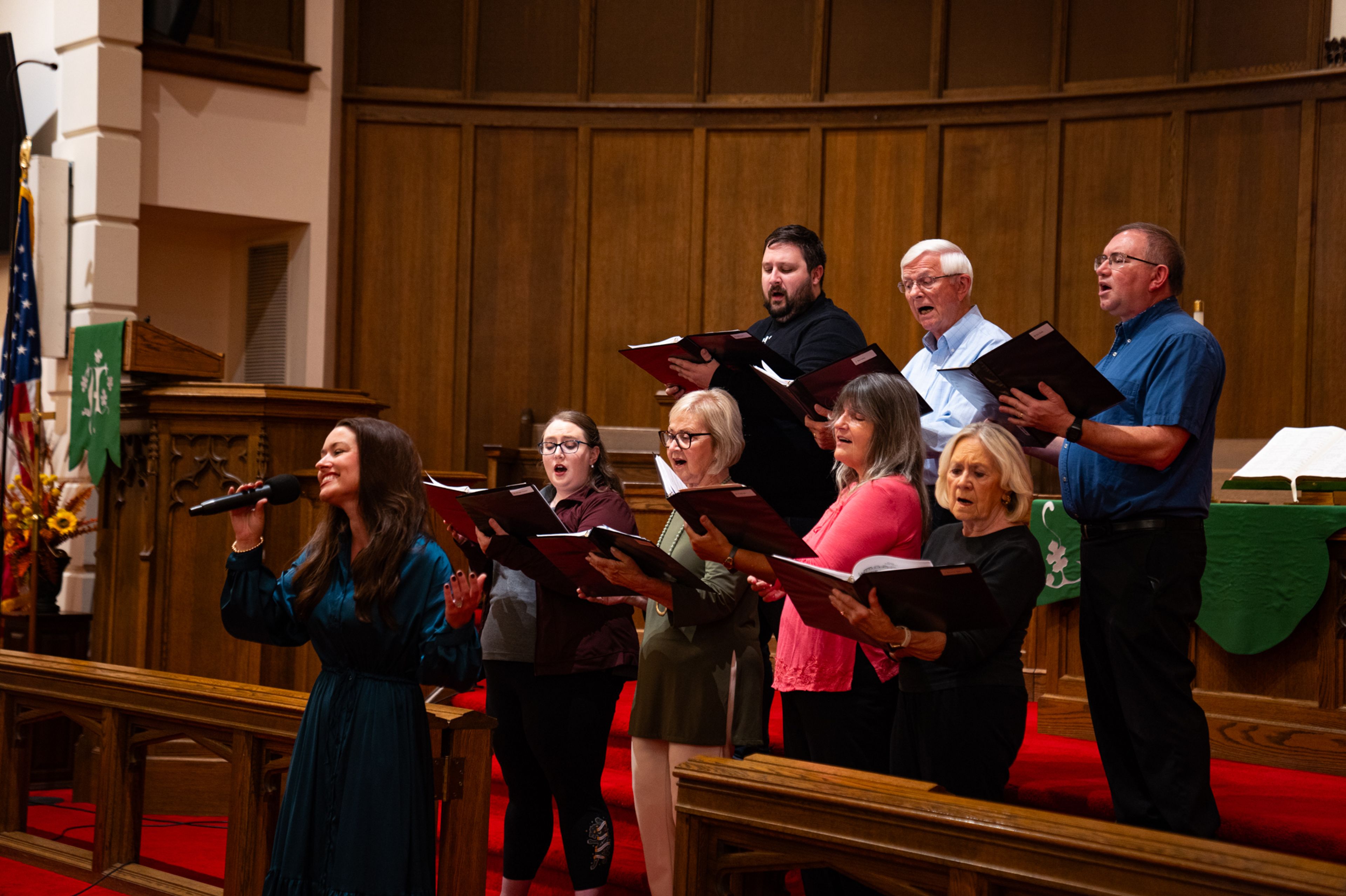 Choir members practice Monday, Sept. 23, for the concert "A Night of Music and Praise", to be held Saturday, Sept. 28, at Centenary Methodist Church in Cape Girardeau.