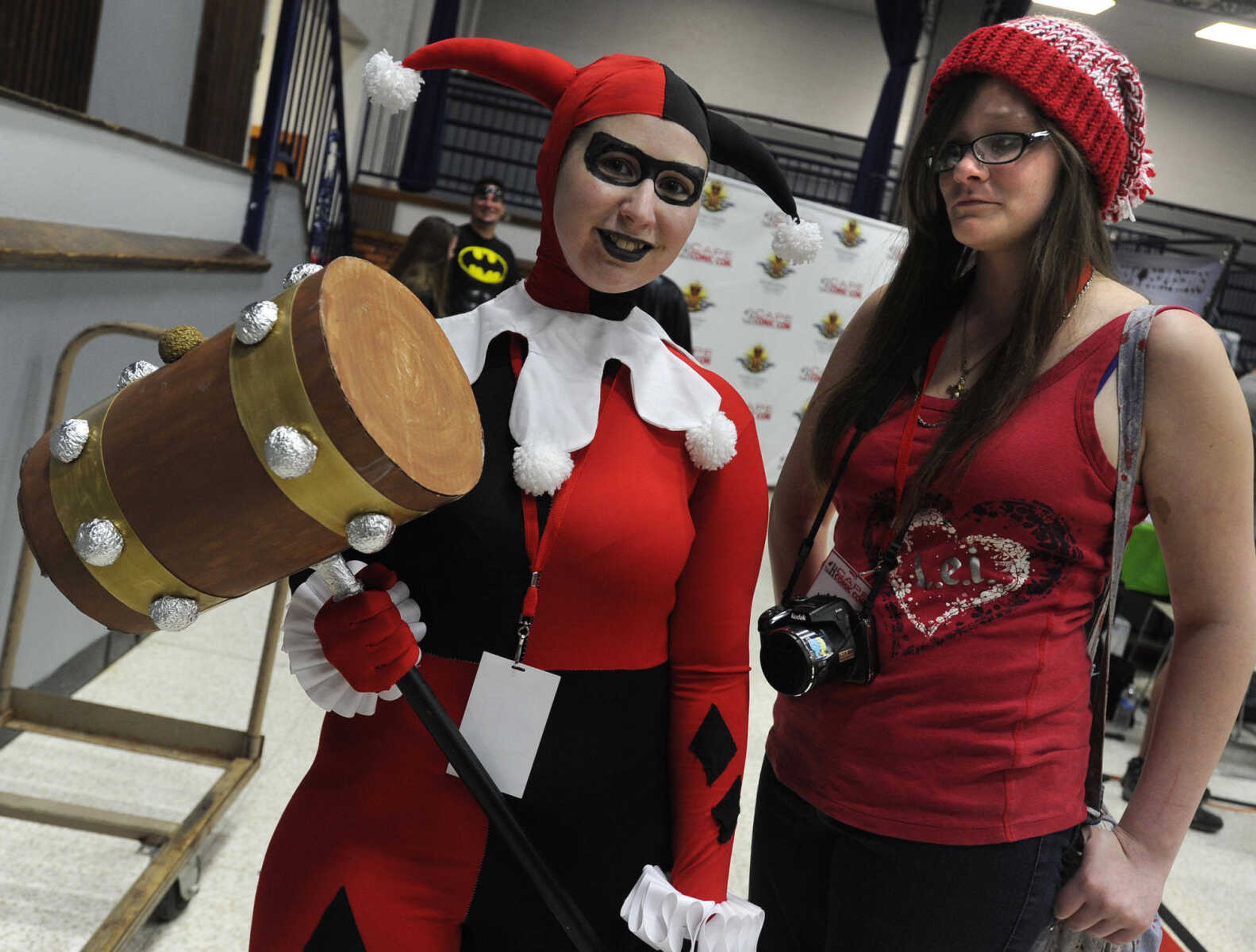 Ashley Canania, left, of Ellington, Mo. portrays Harley Quinn with Tori Canania of Poplar Bluff, Mo. at Cape Comic Con on Saturday, March 22, 2014 at the Arena Building.