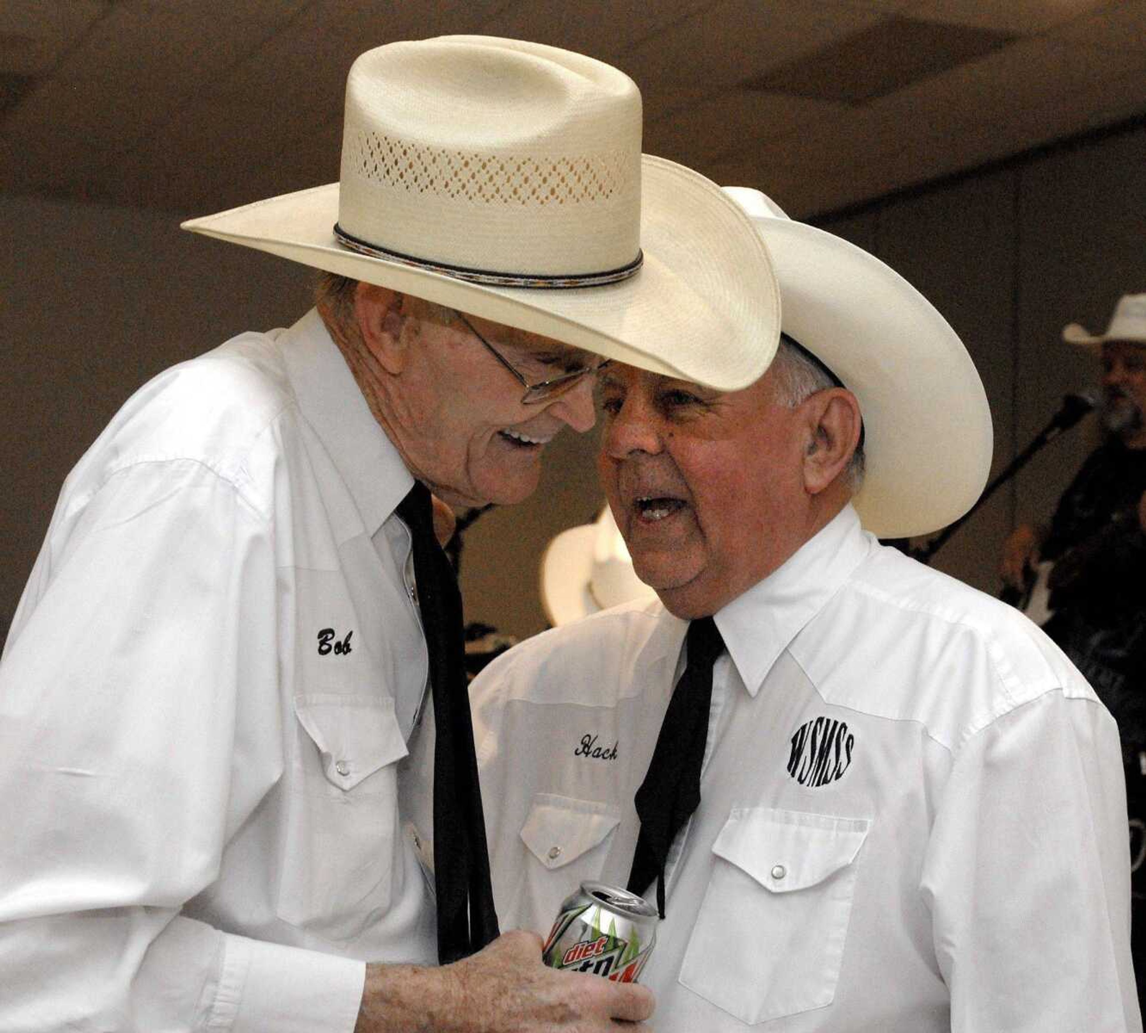 Hack Starbuck, right, talks with Bob Cobb Friday, May 13, 2011 as the Western Swing Music Society of the Southwest presents the seventh annual Showcase and Dance at VFW Post 3838 in Cape Girardeau. (Laura Simon)