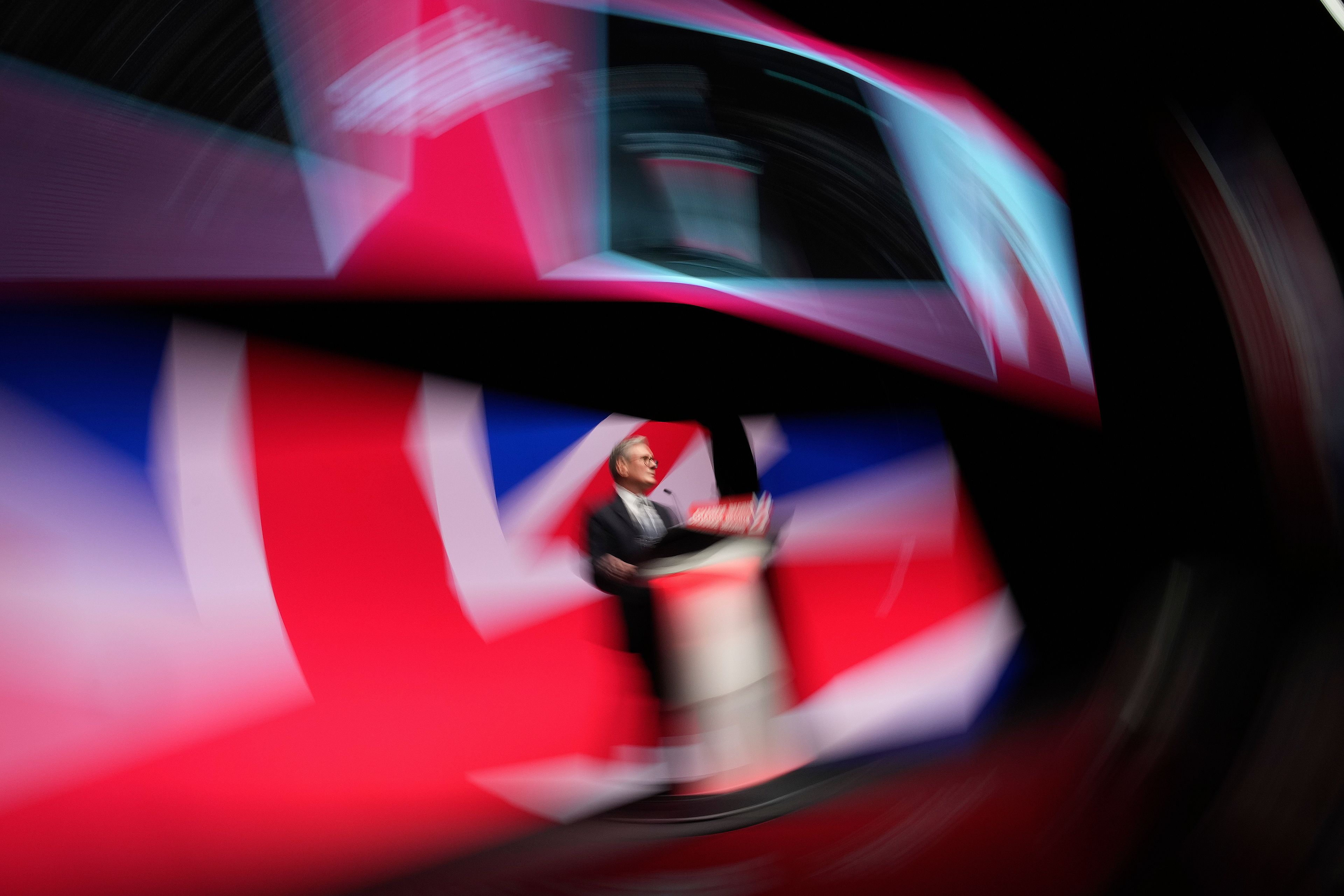 FILE - Britain's Prime Minister Keir Starmer addresses members at the Labour Party Conference in Liverpool, England, Tuesday, Sept. 24, 2024.(AP Photo/Jon Super, File)