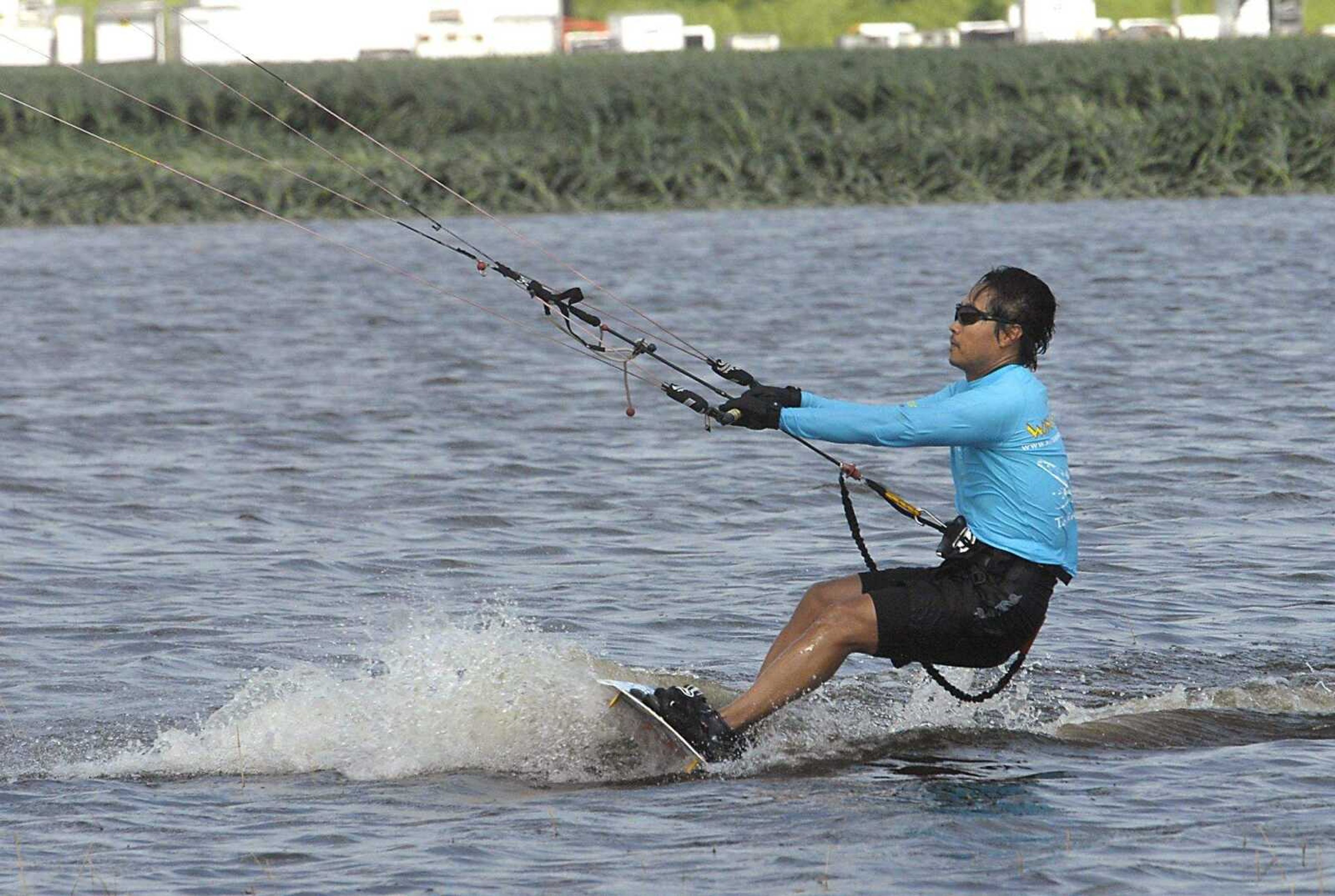 FRED LYNCH ~ flynch@semissourian.com
Dr. Kee Park brought his kiteboard in after riding it on a flooded field south of Cape Girardeau.