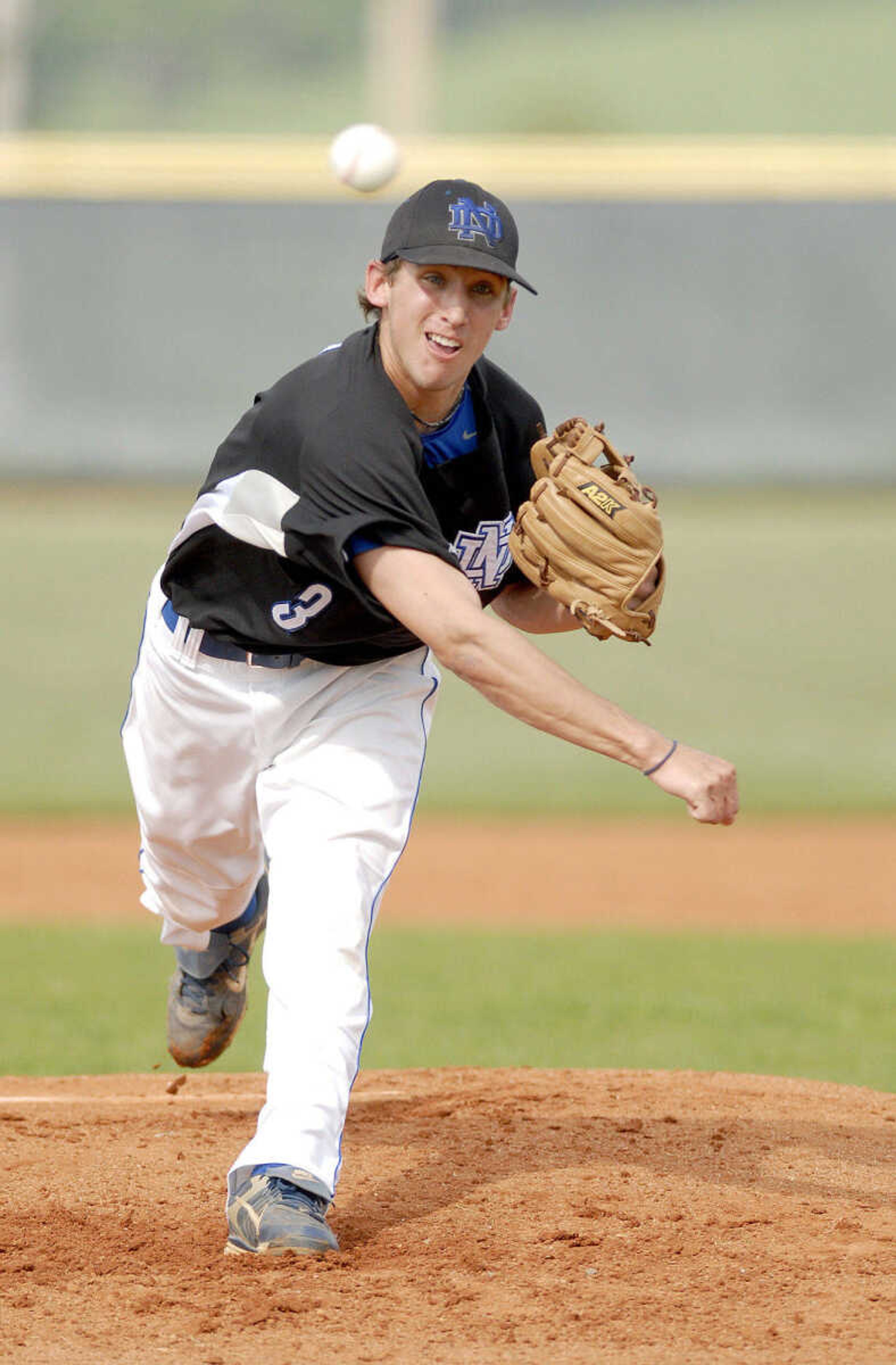 ELIZABETH DODD ~ edodd@semissourian.com
Notre Dame's Colton Young makes a pitch in the first inning against Jackson.