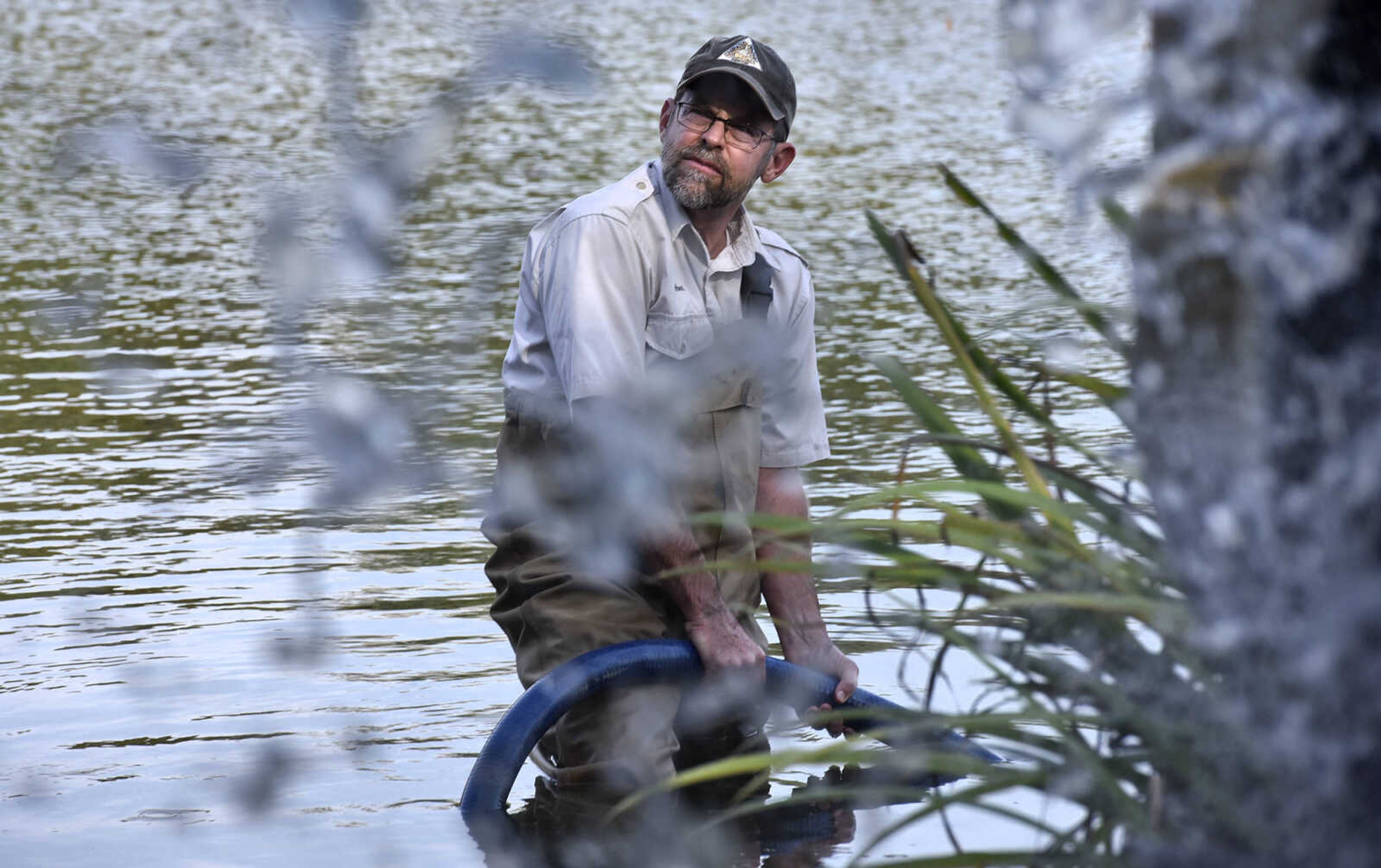 LAURA SIMON ~ lsimon@semissourian.com

Mike Reed with the Missouri Department of Conservation, pumps lake water from Rotary Lake to the trout tanks on Tuesday, Nov. 1, 2016, at Jackson City Park.