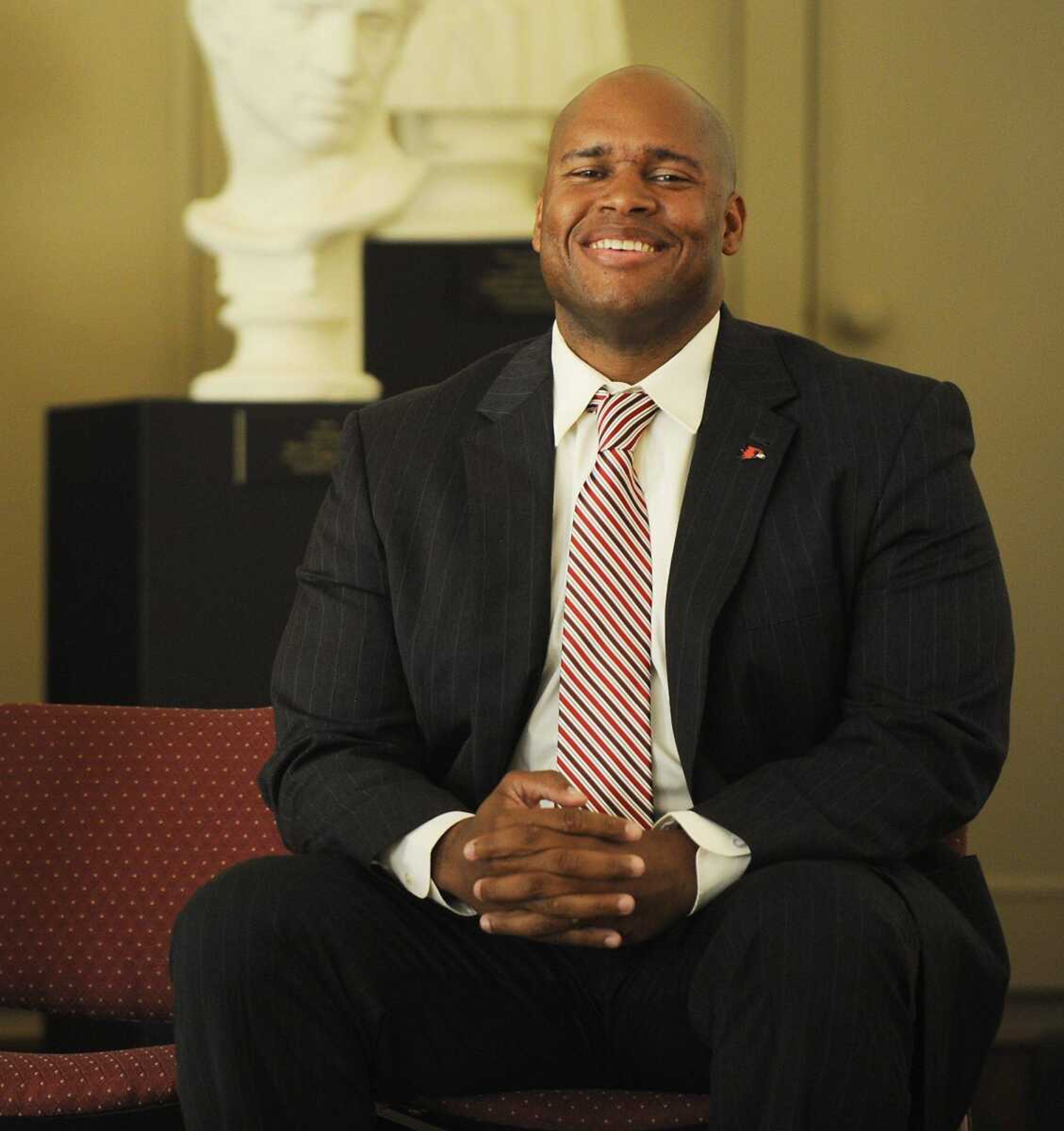 Mark Alnutt laughs as he is introduced Thursday as the new athletic director at Southeast Missouri State. (ADAM VOGLER)