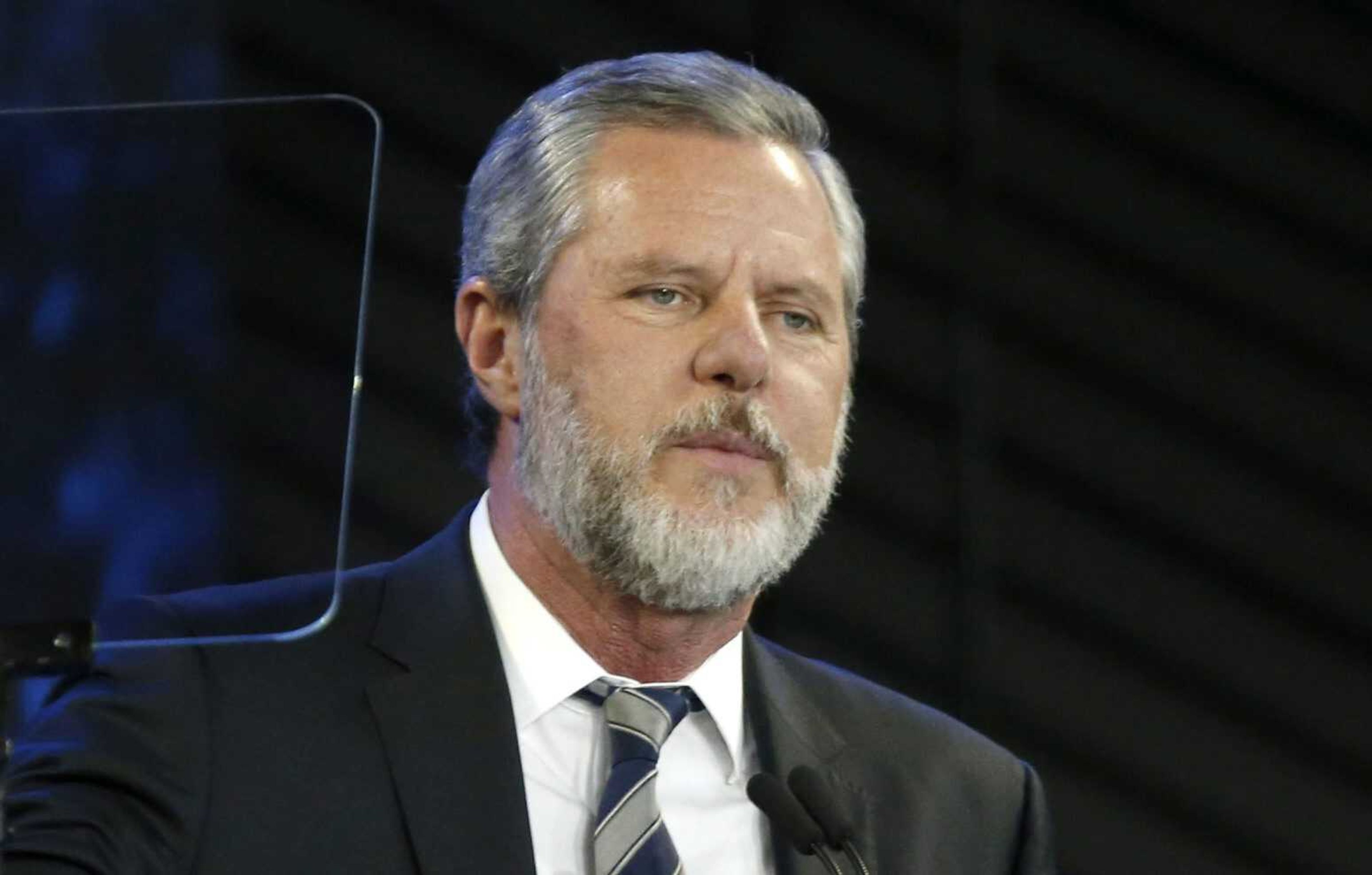 Liberty University president Jerry Falwell Jr. speaks in 2018 before a convocation at the university in Lynchburg, Virginia.