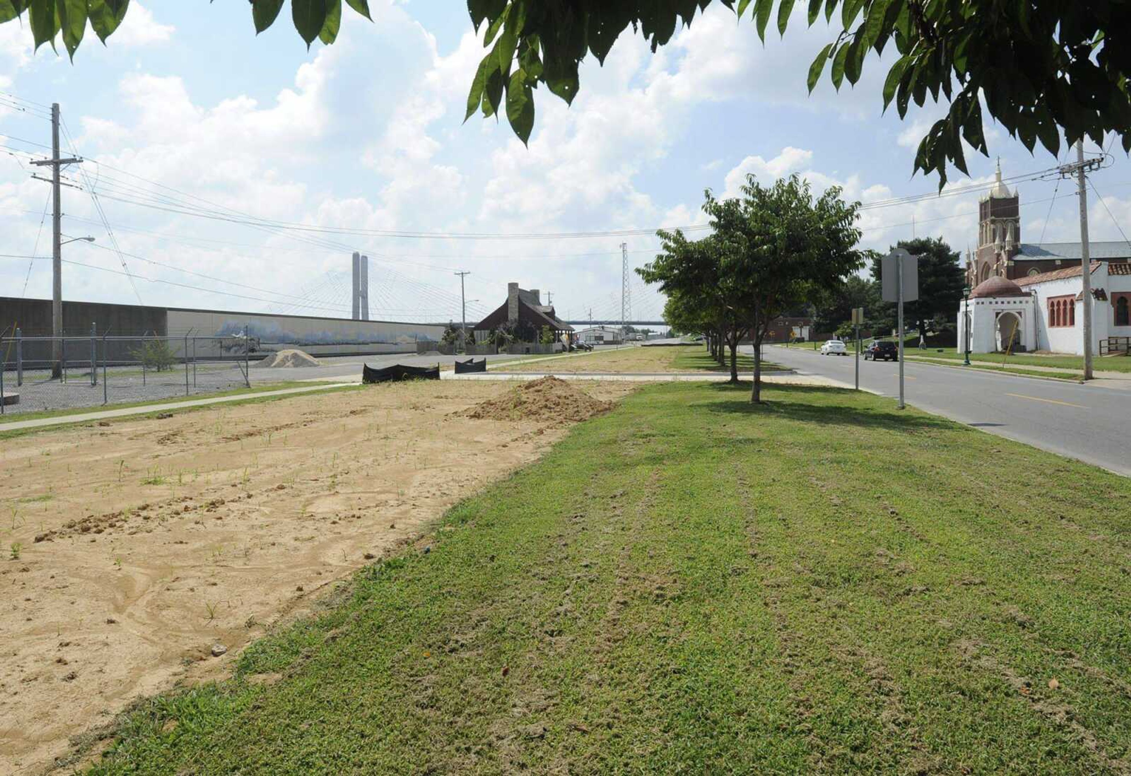 Murtaugh Park is seen Saturday in downtown Cape Girardeau. The park is being enlarged by filling in the former Aquamsi Street. The park was dedicated in 1928 in memory of the Rev. James A. Murtaugh, C.M., a civic-minded Catholic priest who served the Vincentian parish and schools here. (Fred Lynch)