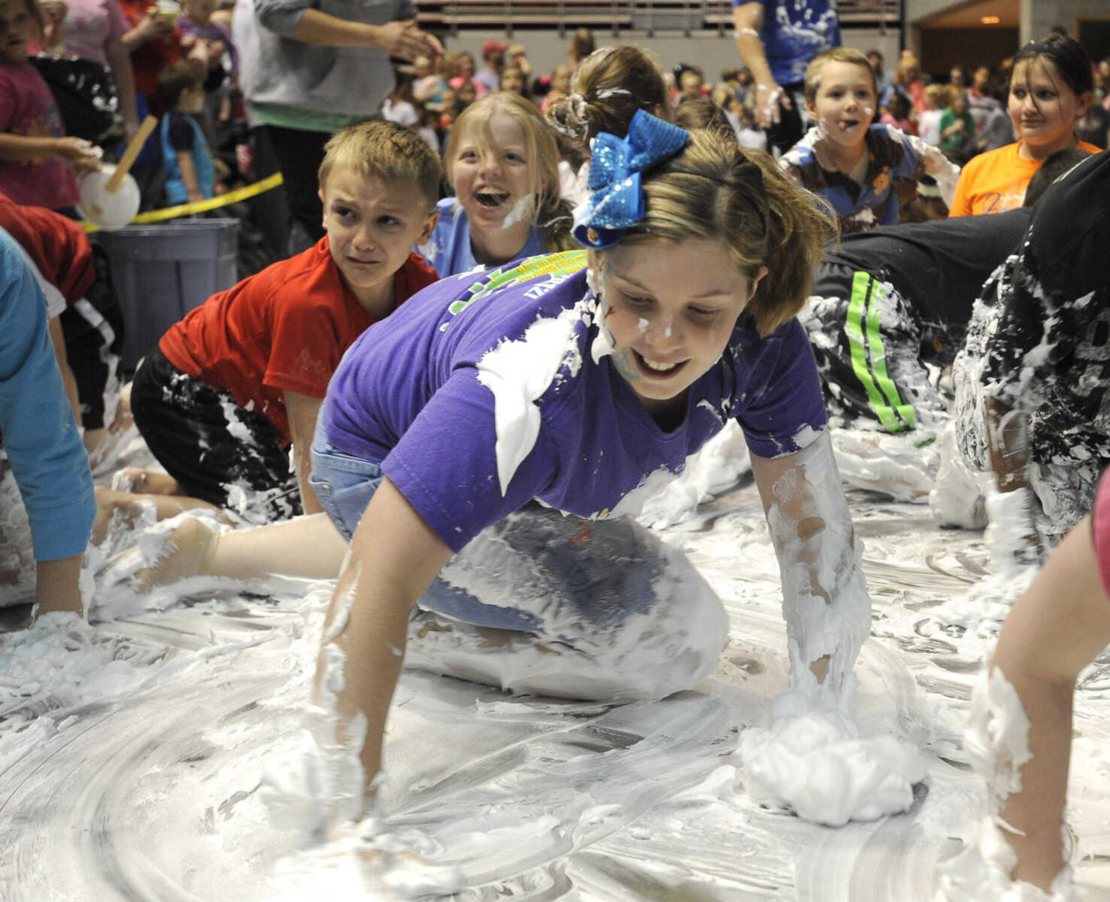 The Shaving Cream Crawl at the Messy Morning event Saturday, April 25, 2015 at the Show Me Center.