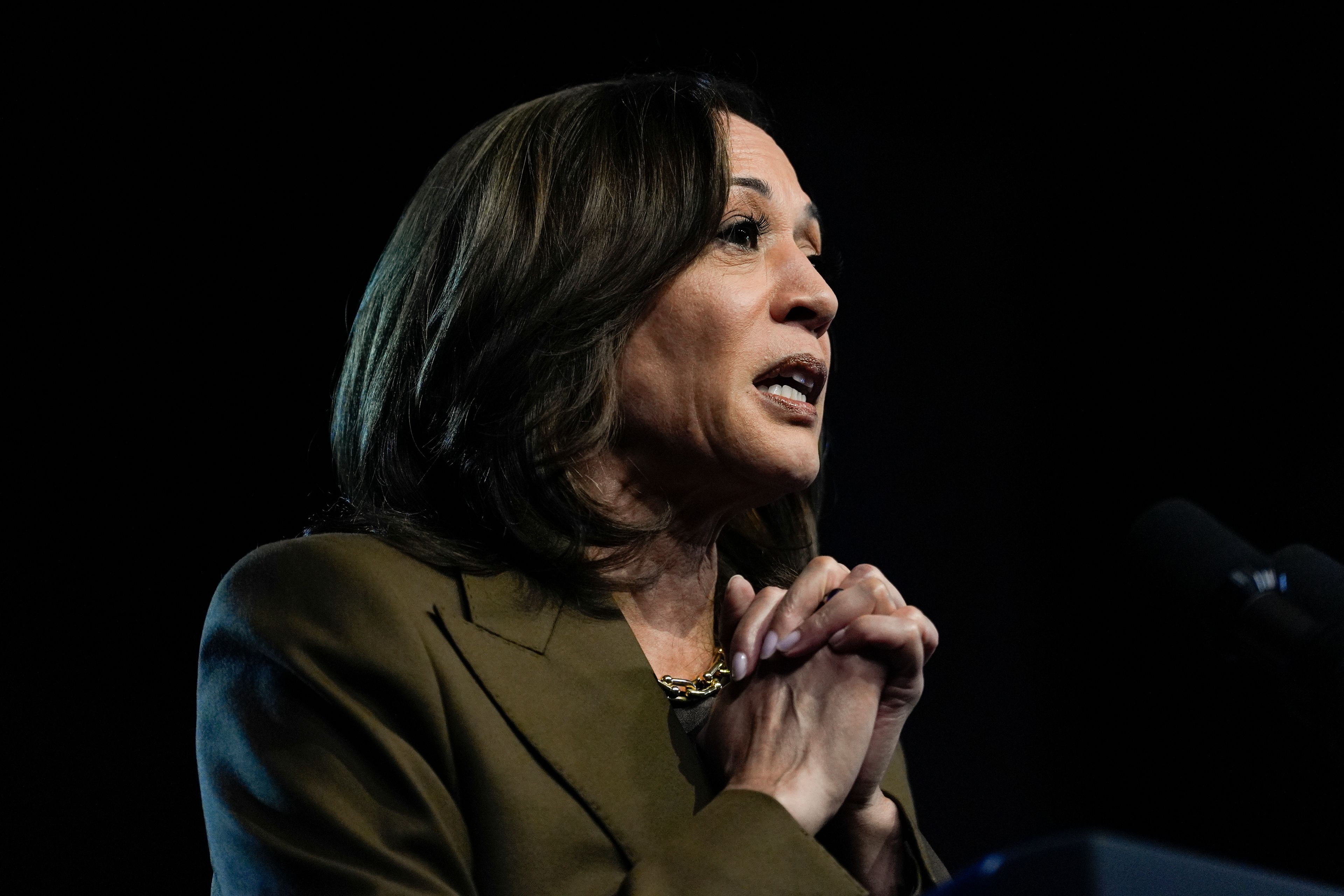 Democratic presidential nominee Vice President Kamala Harris speaks about Hurricane Helene at a rally on Sunday, Sept. 29, 2024, in Las Vegas. (AP Photo/Carolyn Kaster)