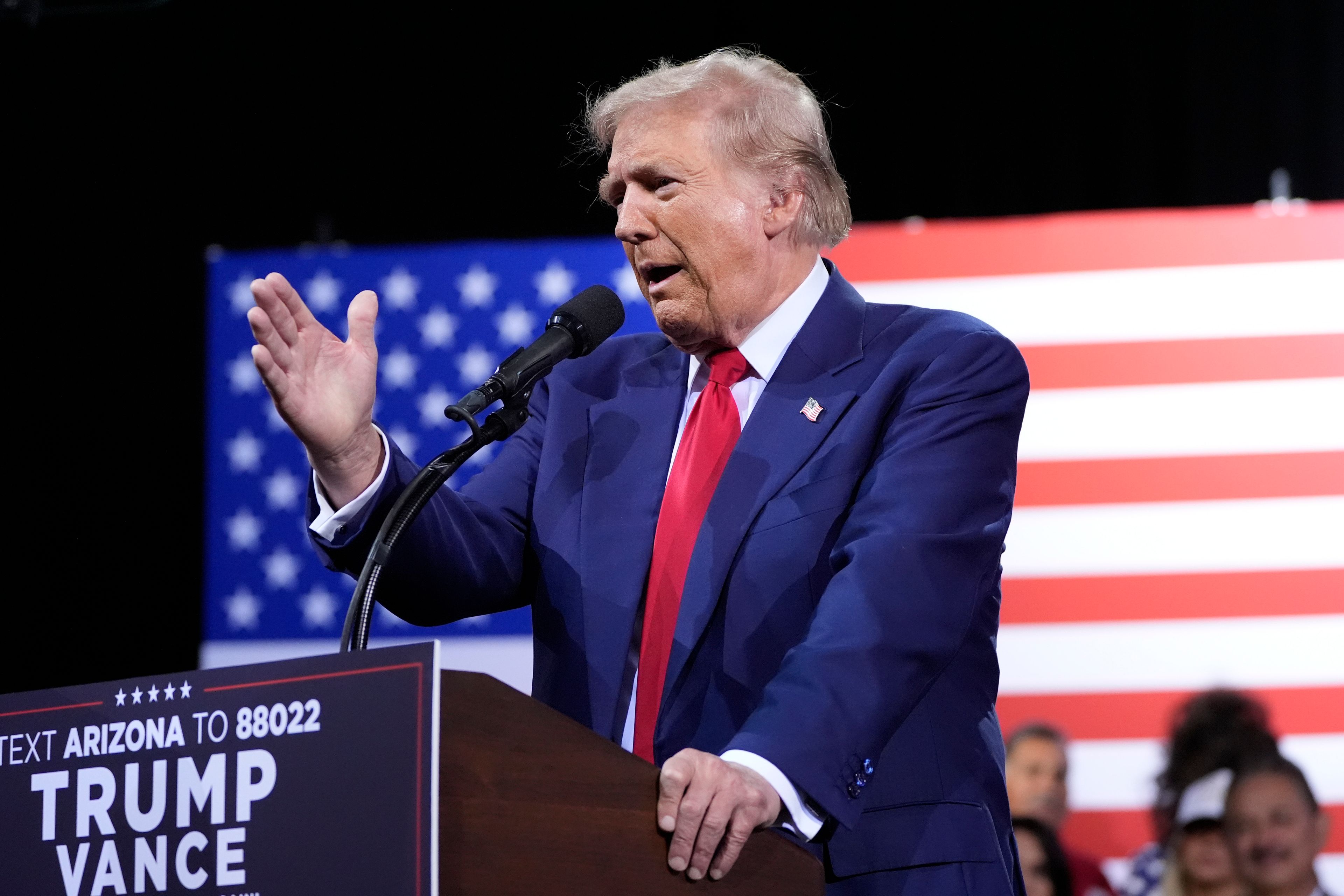 Republican presidential nominee former President Donald Trump speaks during a campaign event at the Linda Ronstadt Music Hall, Thursday, Sept.12, 2024, in Tucson, Ariz. (AP Photo/Alex Brandon)