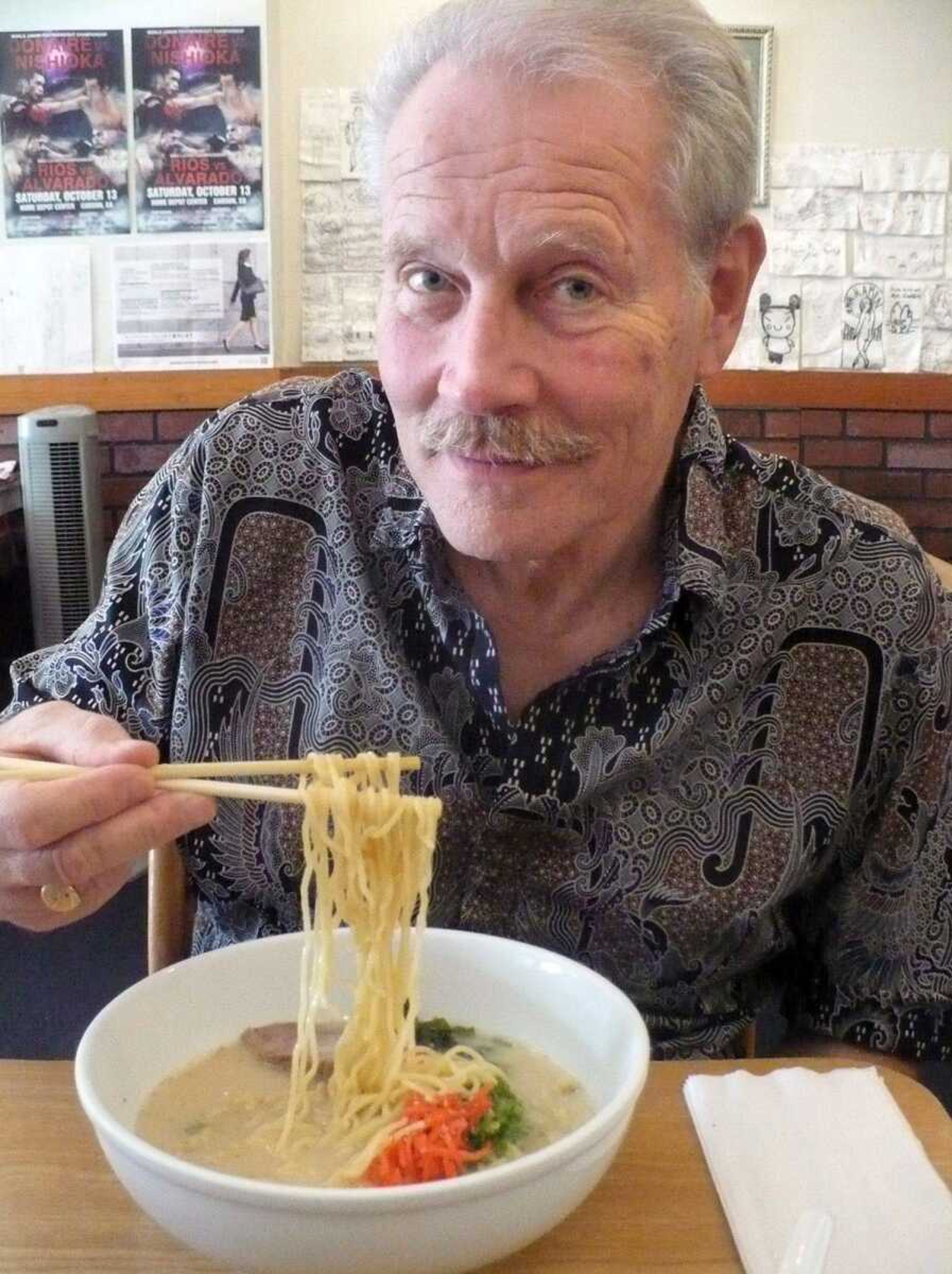 Though long out of college, Tom Harte still enjoys ramen noodles, especially the gourmet variety as served here at Mr. Ramen in downtown Los Angeles' Little Tokyo. (TOM HARTE)