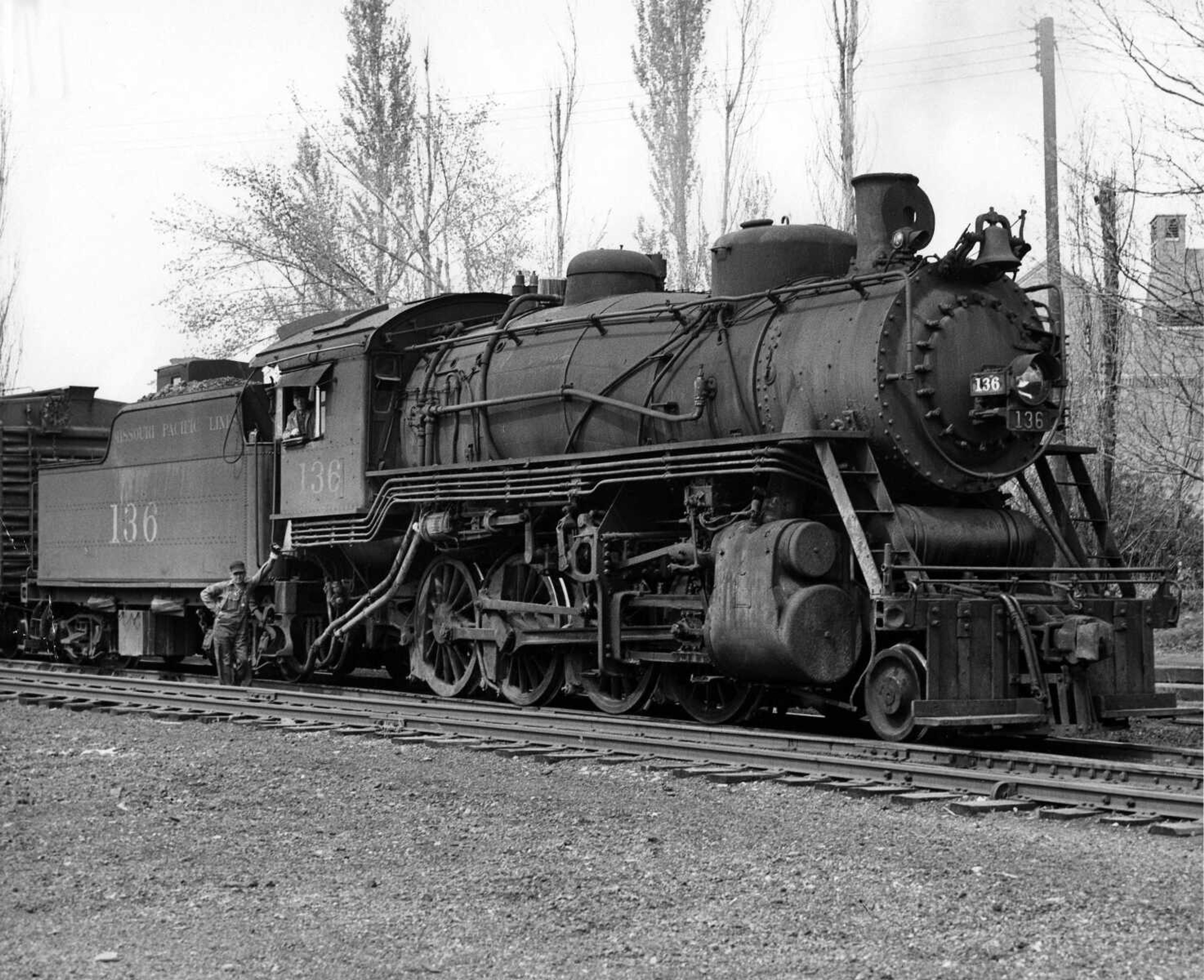 Missouri Pacific Railroad's engine 136 was probably the last steam-driven locomotive in Cape Girardeau. The picture was made in Mo-Pac's yard on April 14, 1953. (Missourian archives photo by G.D. "Frony" Fronabarger)