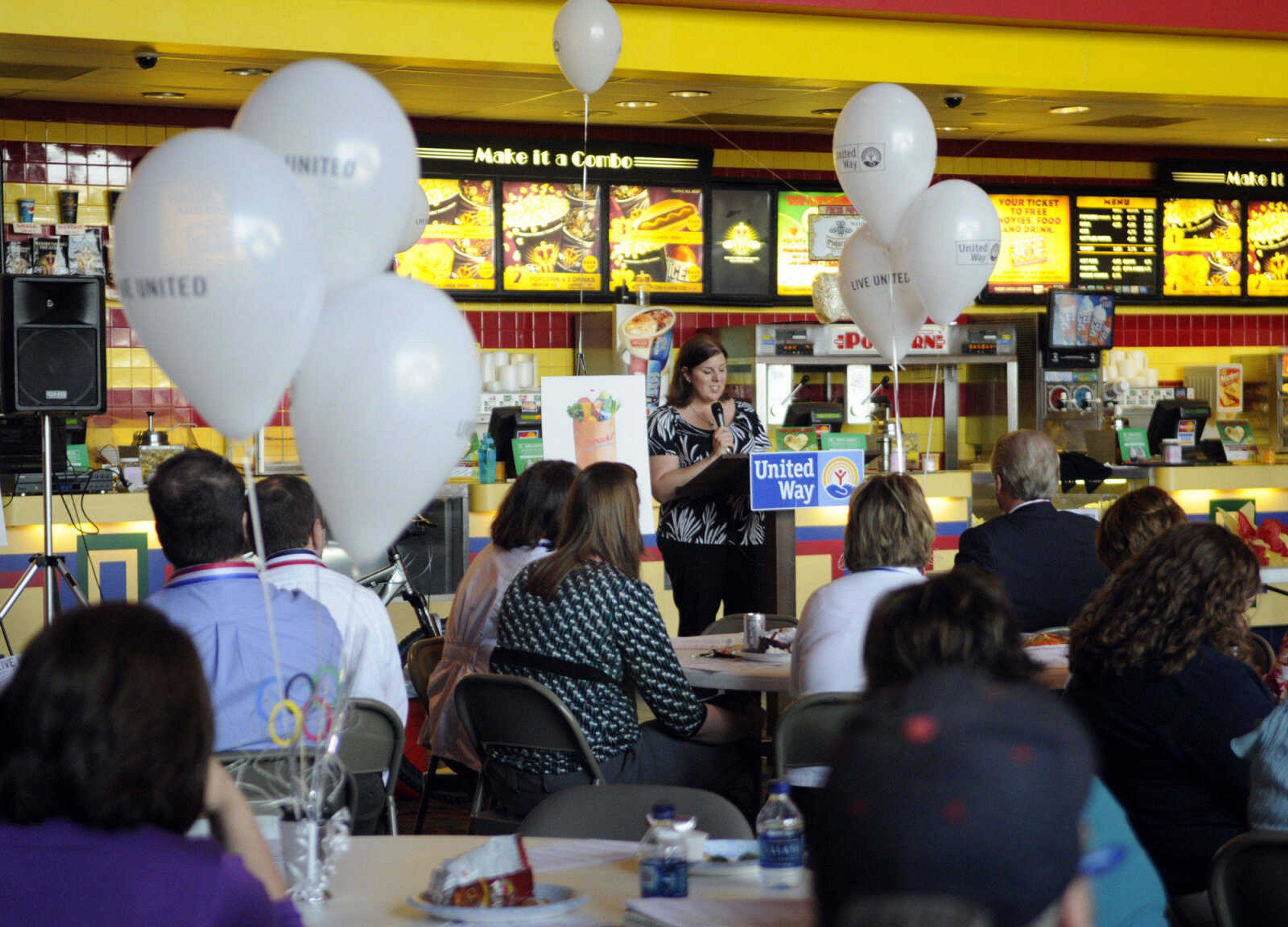 KRISTIN EBERTS ~ keberts@semissourian.com

United Way of Southeast Missouri Director of Development Holly Lintner speaks during United Way's Campaign and Volunteer Celebration at Wehrenberg Cape West 14 Cine in Cape Girardeau, Mo., on Thursday, April 1, 2010.