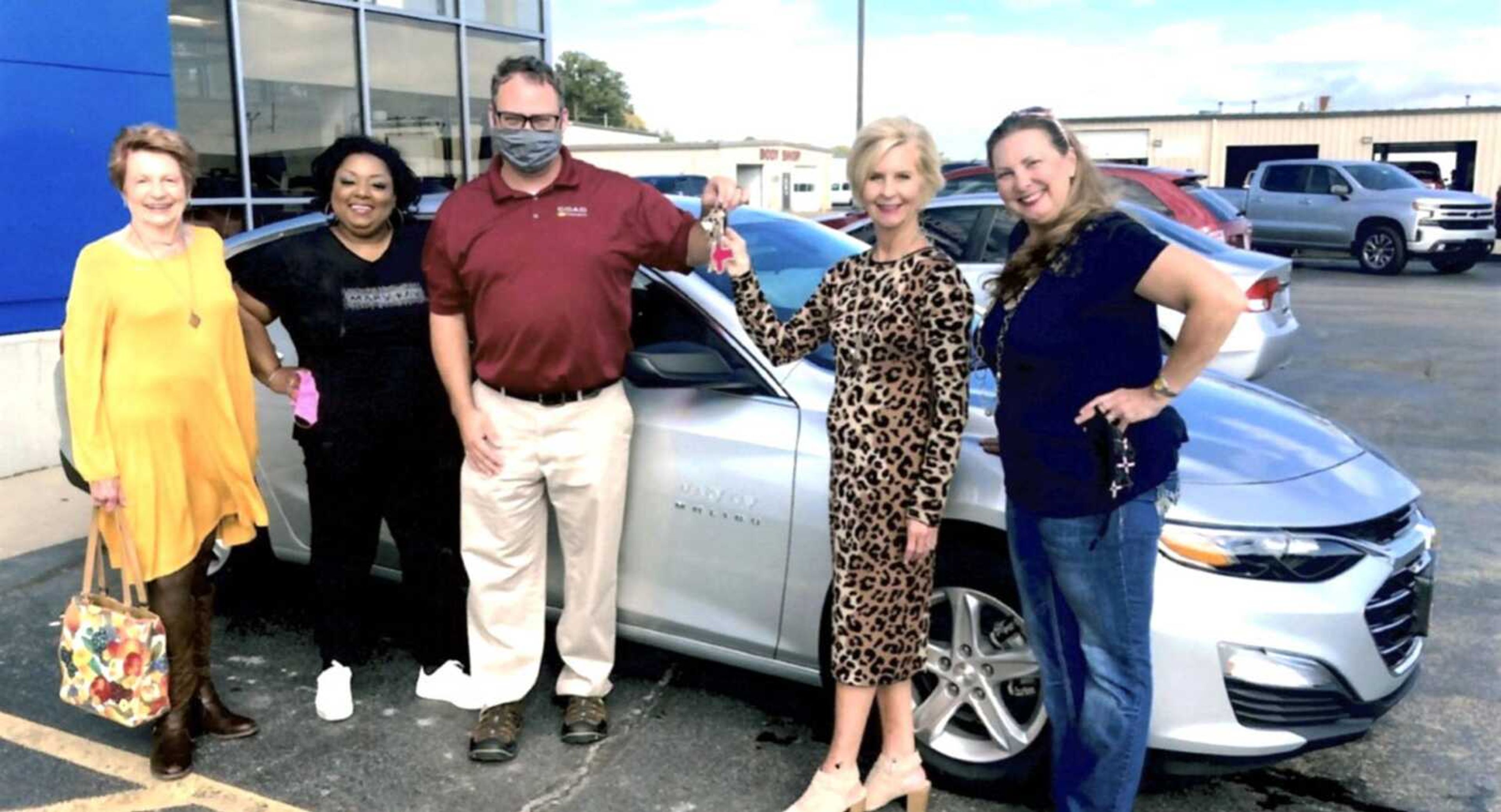 Mary Kay Cosmetics senior sales director Jana Jateff recently earned the use of her 28th free car with the company. Pictured here, from left, are Jateff sales unit members LaDonia Beggs and Chanel Tucker, Adam Sparks of Coad Chevrolet, Jateff, and Jateff sales unit member Darla Beggs. Jateff has been with Mary Kay 38 years.