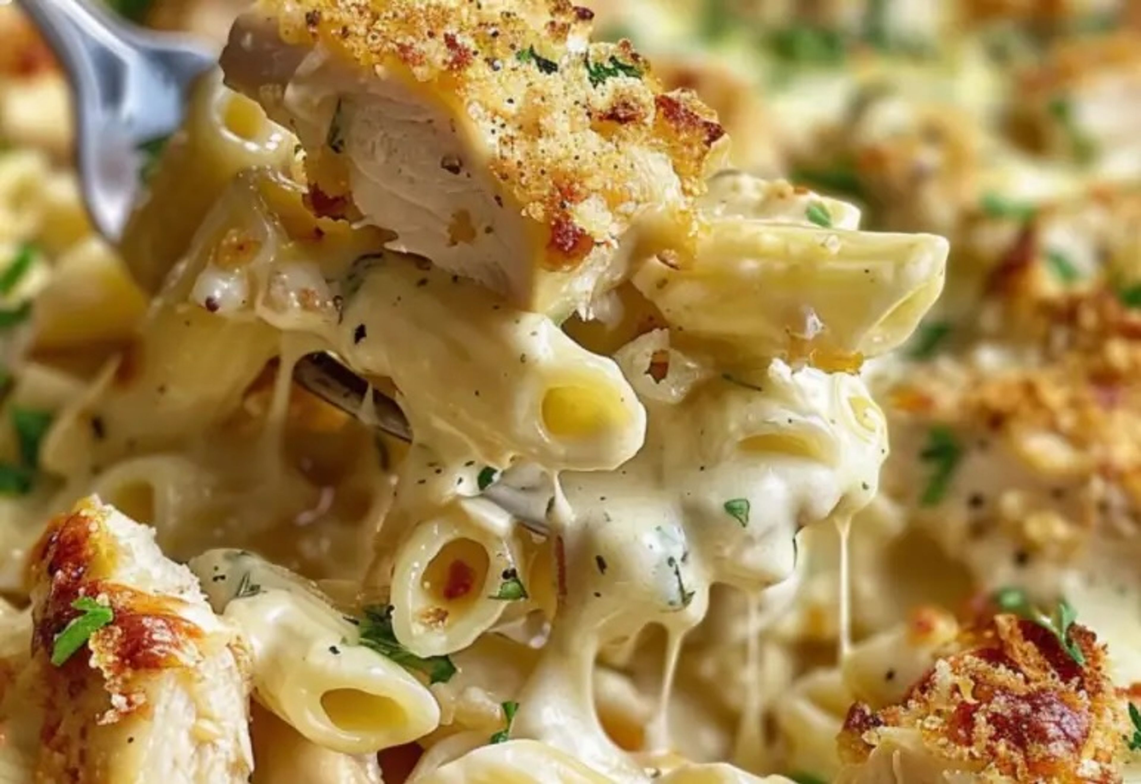 Garlic Parmesan Chicken Pasta Bake