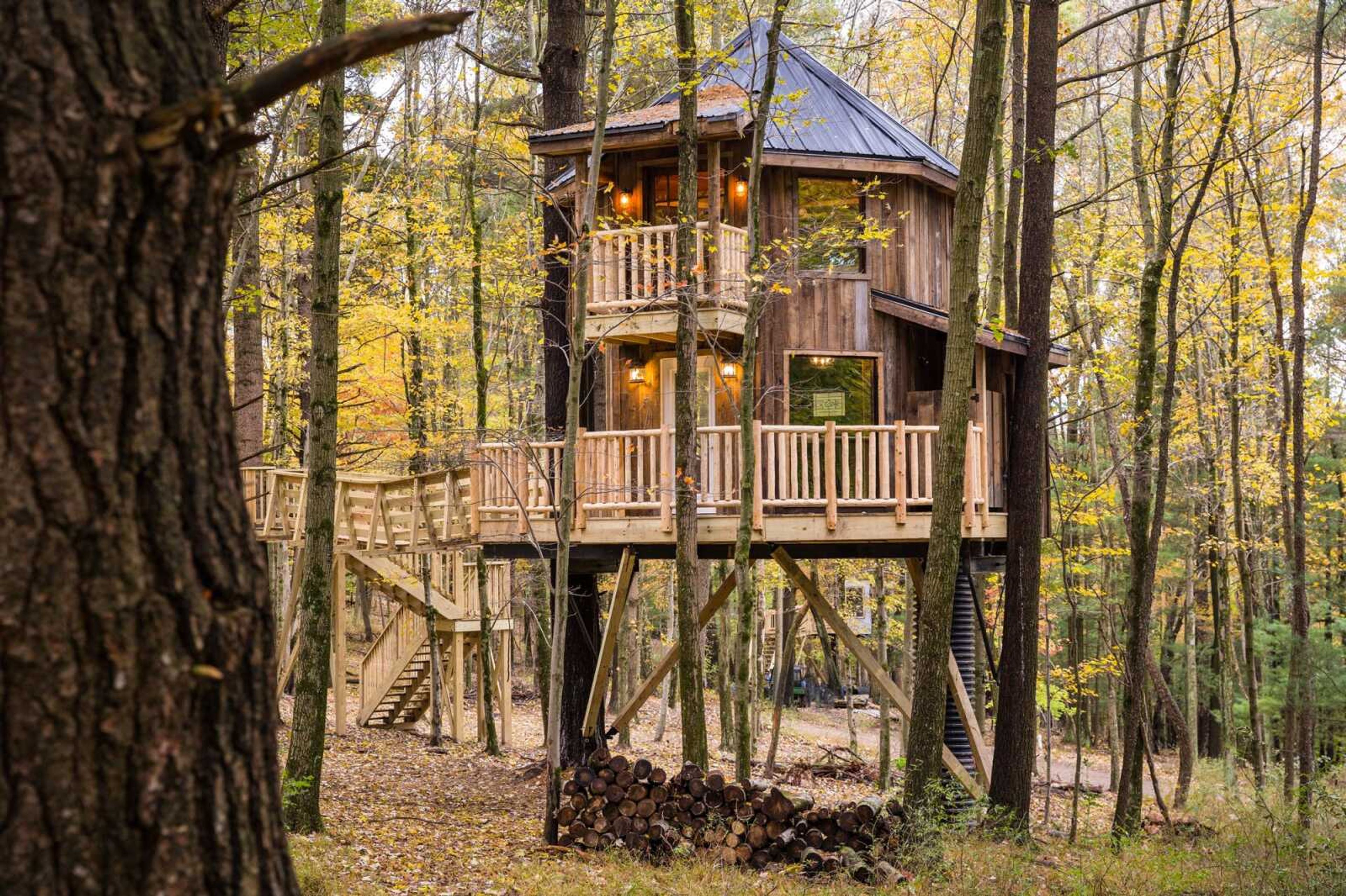 One of the nine treehouses at The Mohicans Treehouse Resort and Wedding Venue in Glenmont, Ohio.