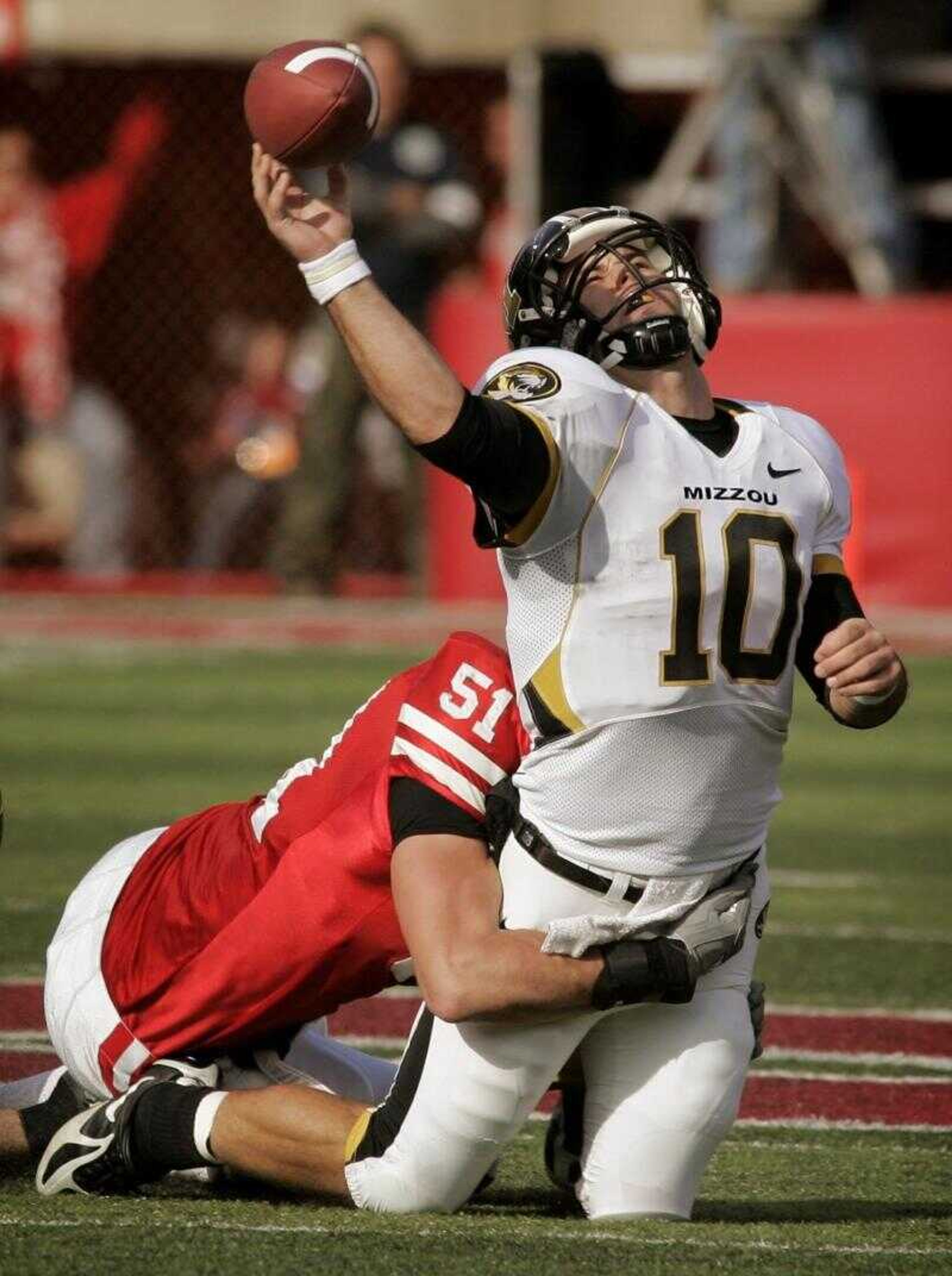 Nebraska's Bo Ruud sacked Missouri's Chase Daniel during Saturday's game.