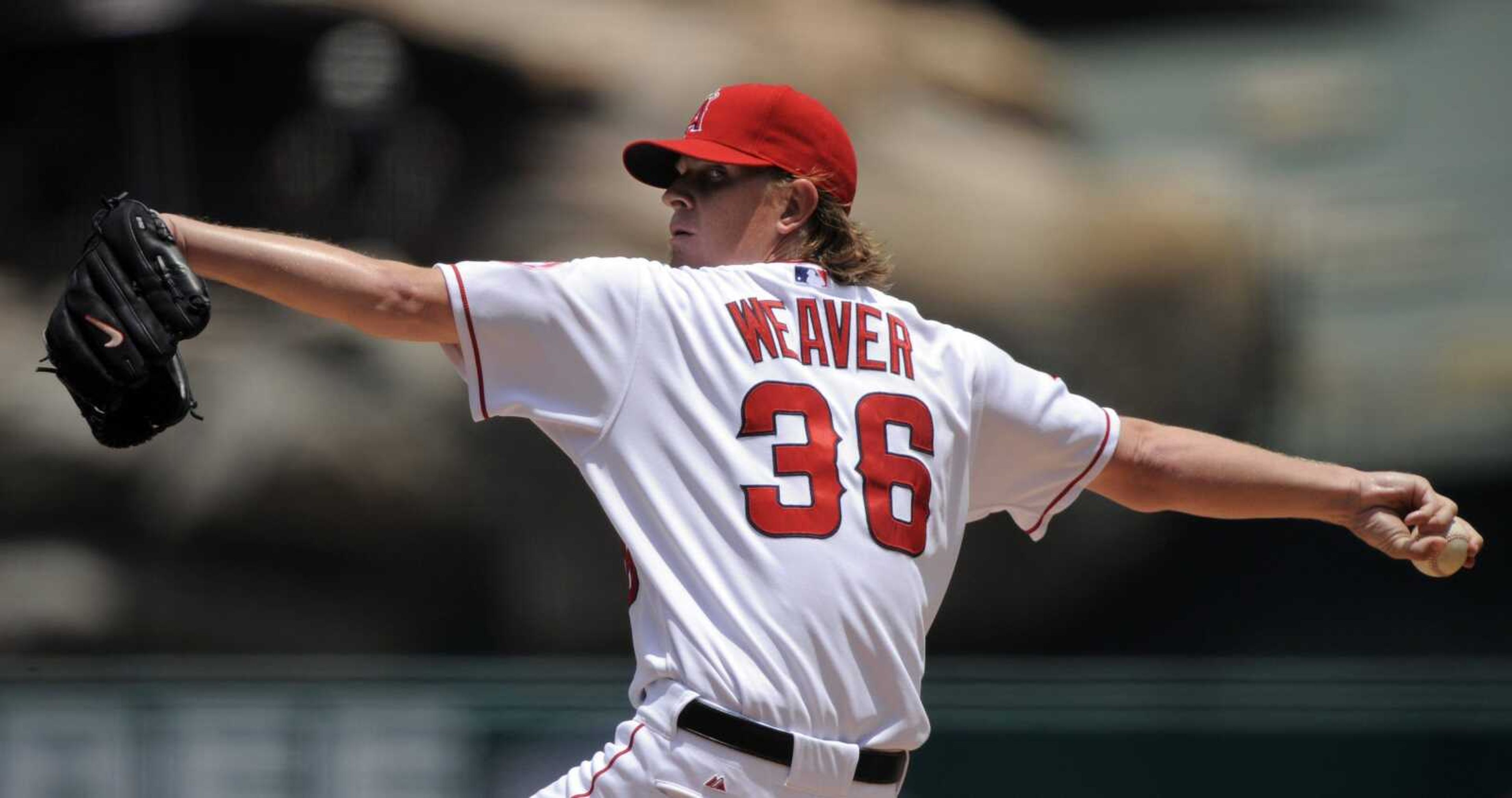 Los Angeles Angels starting pitcher Jered Weaver is 7-2 with a 2.08 ERA entering tonight's game against the Los Angles Dodgers. Weaver will be facing his brother, Jeff. (MARK J. TERRILL ~ Associated Press)