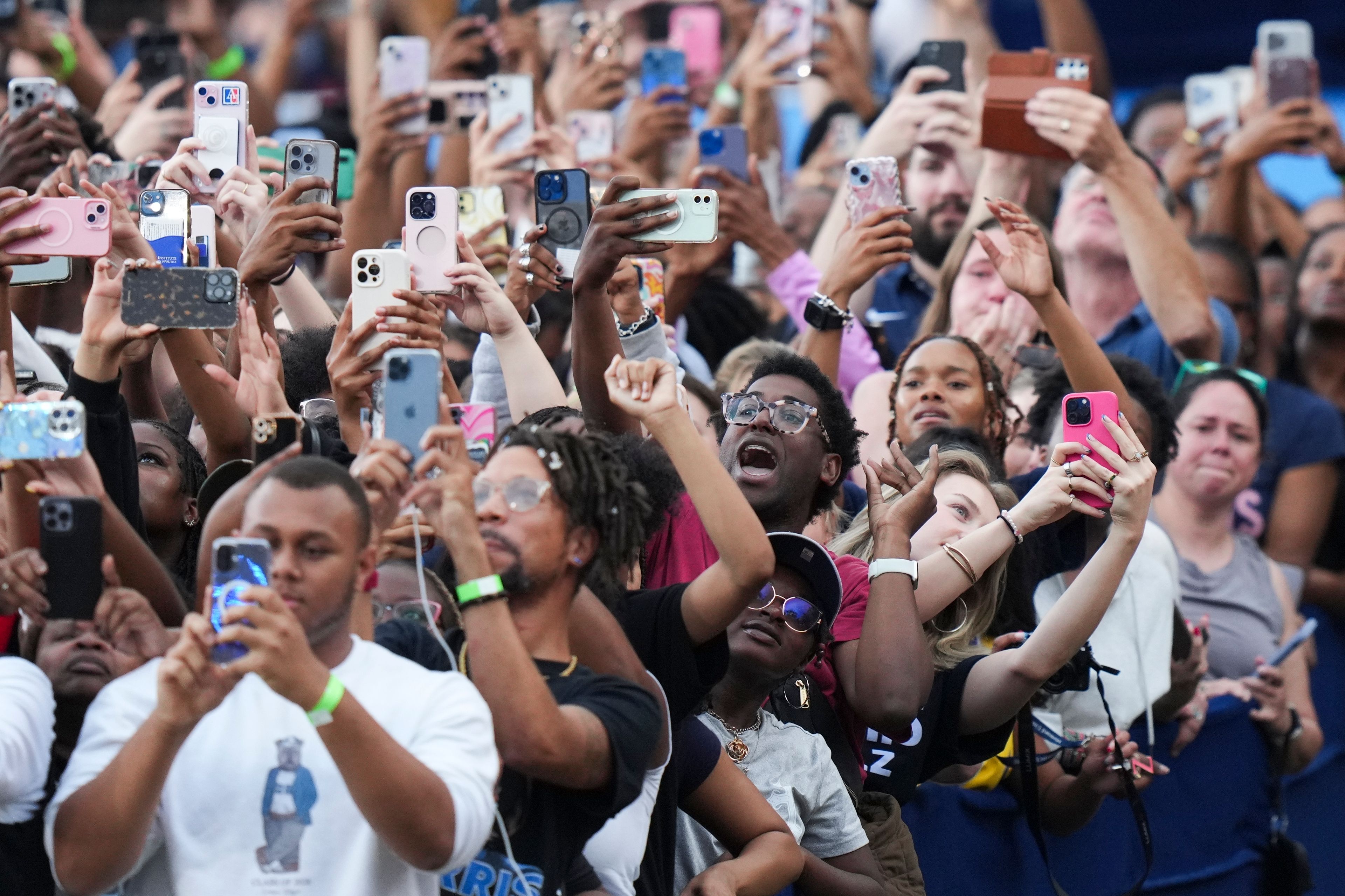 Supporters of Vice President Kamala Harris react during her concession speech for the 2024 presidential election, Wednesday, Nov. 6, 2024, on the campus of Howard University in Washington. (AP Photo/Stephanie Scarbrough)