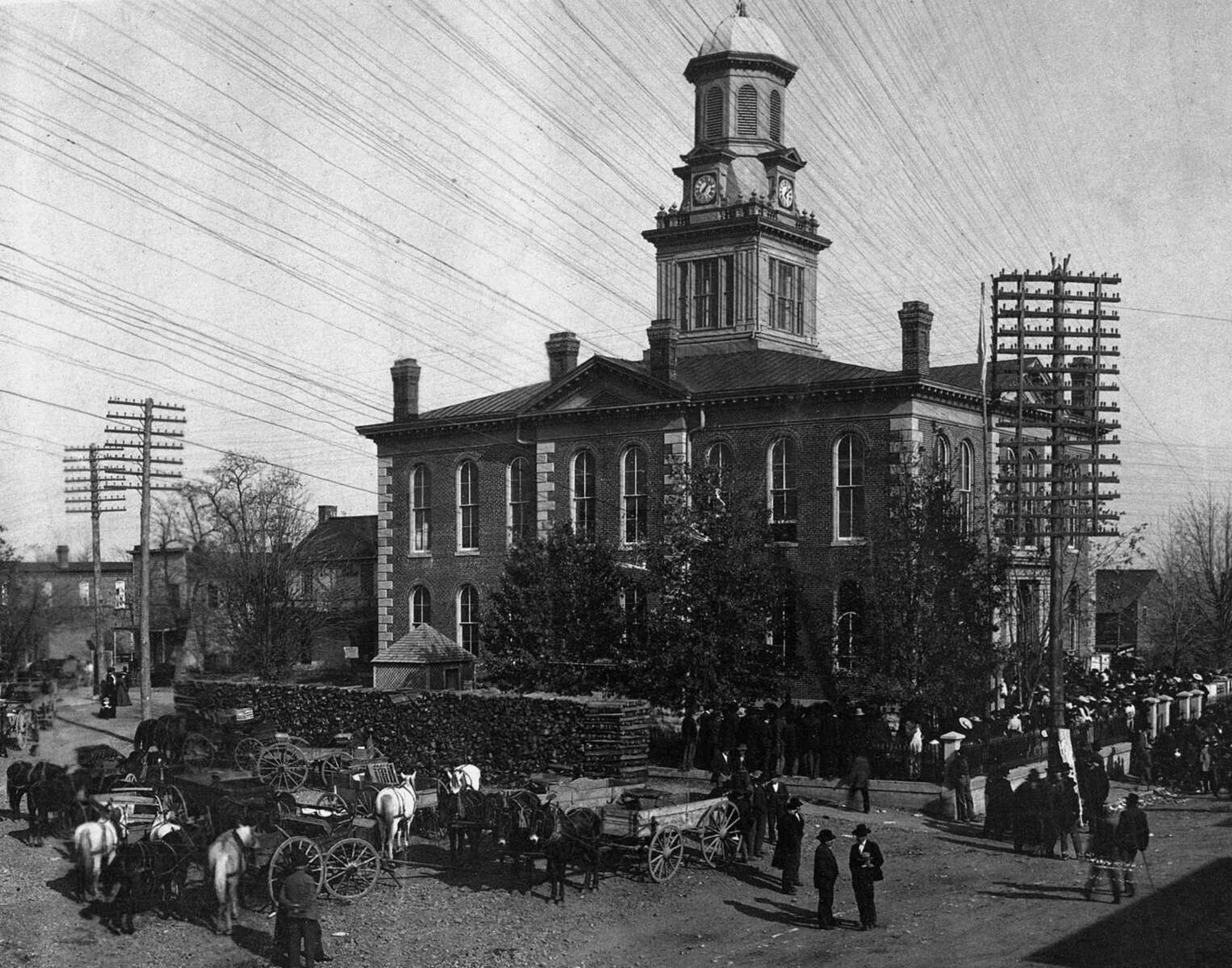 A large crowd was gathered on the grounds of the Cape Girardeau County Courthouse in Jackson in this undated photo. (Courtesy of Jackson Heritage Association)