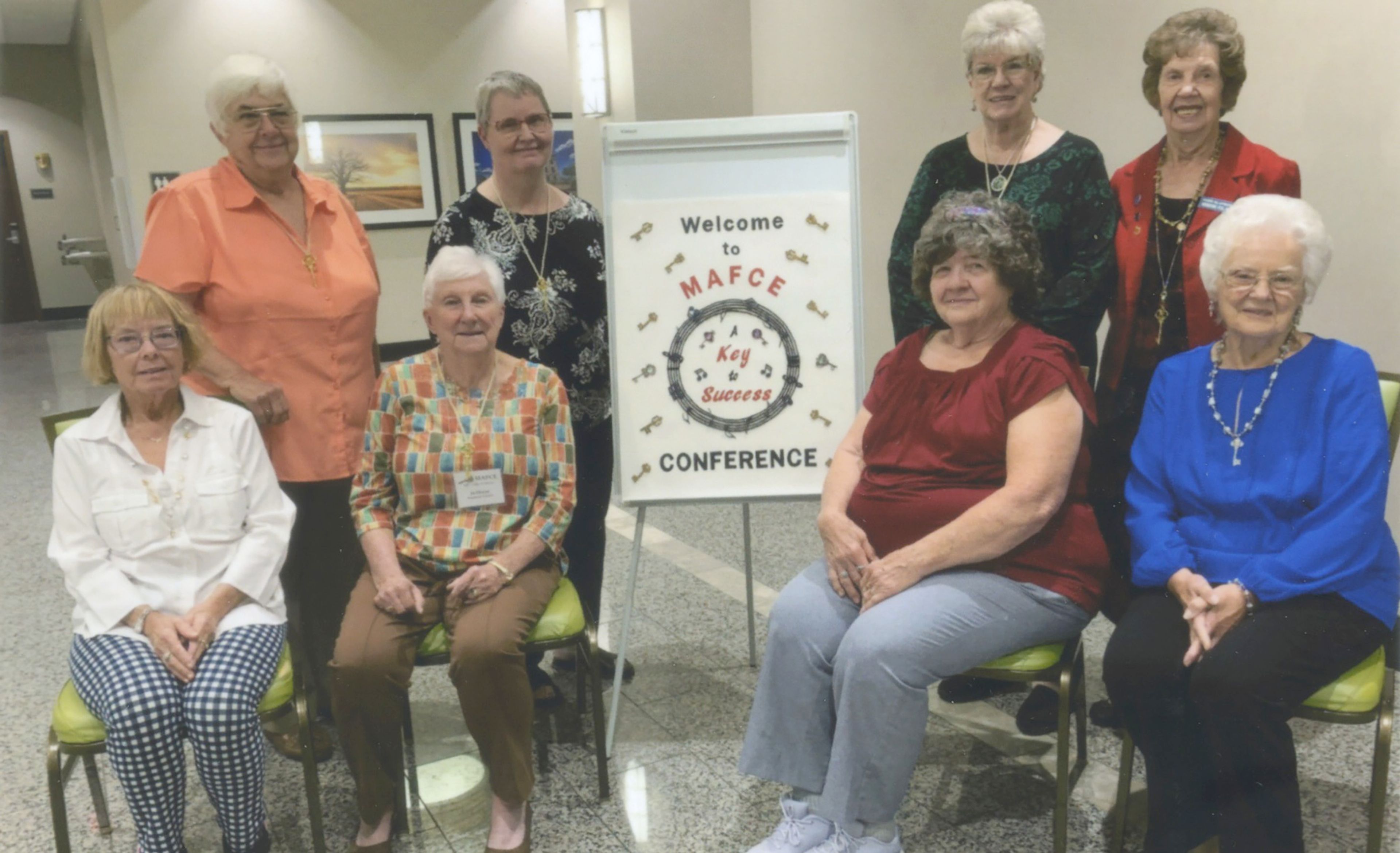 Members of Cape Girardeau County FCE clubs who attended the MAFCE Conference in Columbia. Front row from left, Jane LeGrand, Oak Ridge FCE; Jo Dixon, KAGE FCE Club; Pat Hecht, Oak Ridge FCE; and JoAnn Hahs, state parliamentarian. Back row from left, Debra Baughn, Oak Ridge FCE; Sarah Ross, KAGE FCE; Barbara Barks, state vice president; and Mary Klaproth, state president.