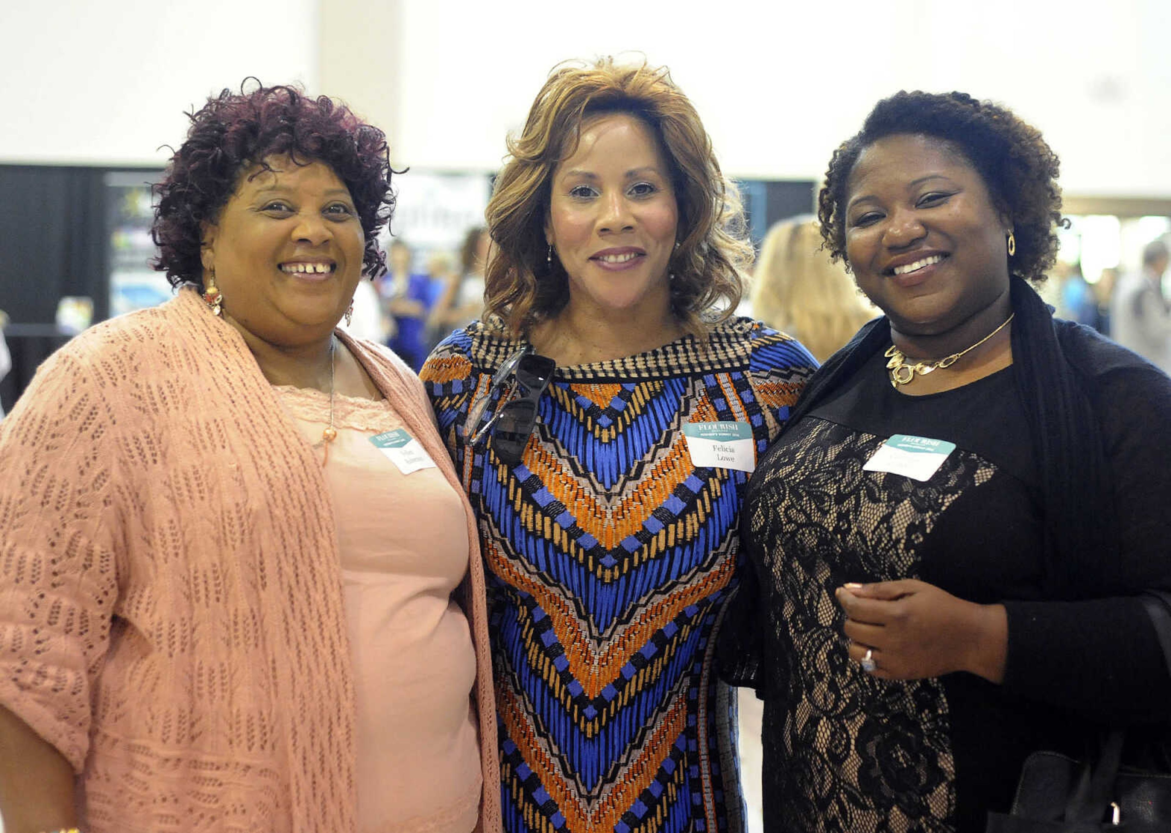 LAURA SIMON ~ lsimon@semissourian.com

Felice Roberson, left, Felicia Lowe, center, and Carmelia Coney pose for a photo during the Flourish Women's Summit on Thursday, Aug. 25, 2016, at the Osage Centre in Cape Girardeau.