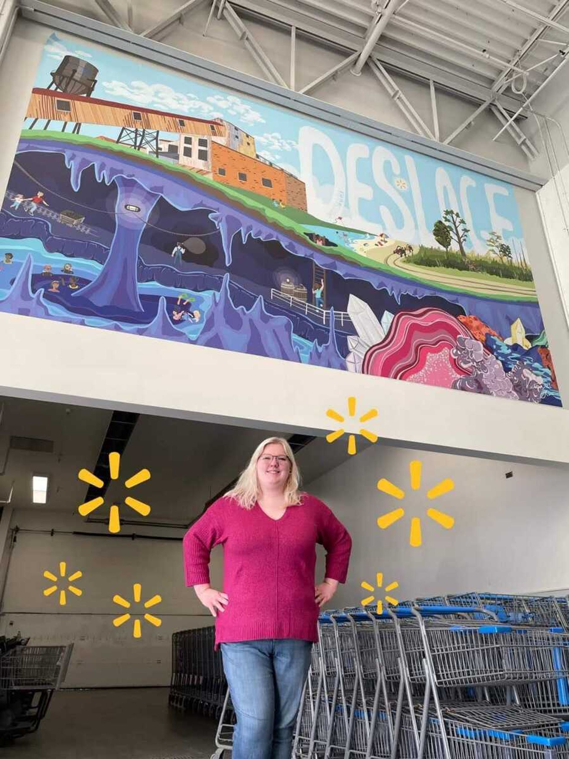 Victoria Lane's murals are part of Walmart's Community Mural Project. Artists, usually locals, design art that represents a specific town where Walmart operates stores. Her mural at the Walmart in Jackson will be unveiled once renovations there are complete.