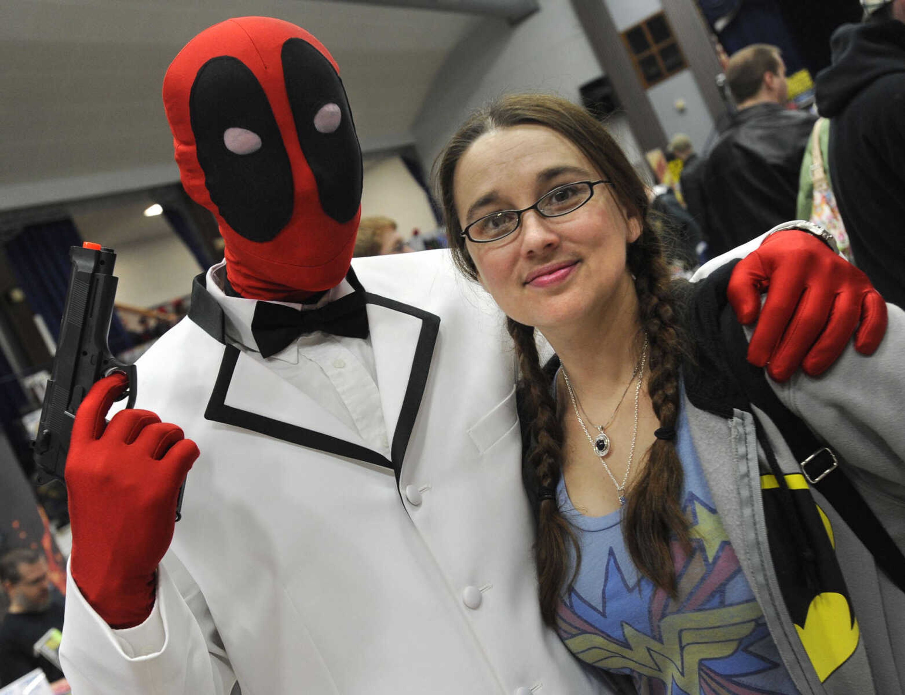 Dan Ryno of St. Louis portrays Deadpool with Jessica Ryno at Cape Comic Con on Saturday, March 22, 2014 at the Arena Building.