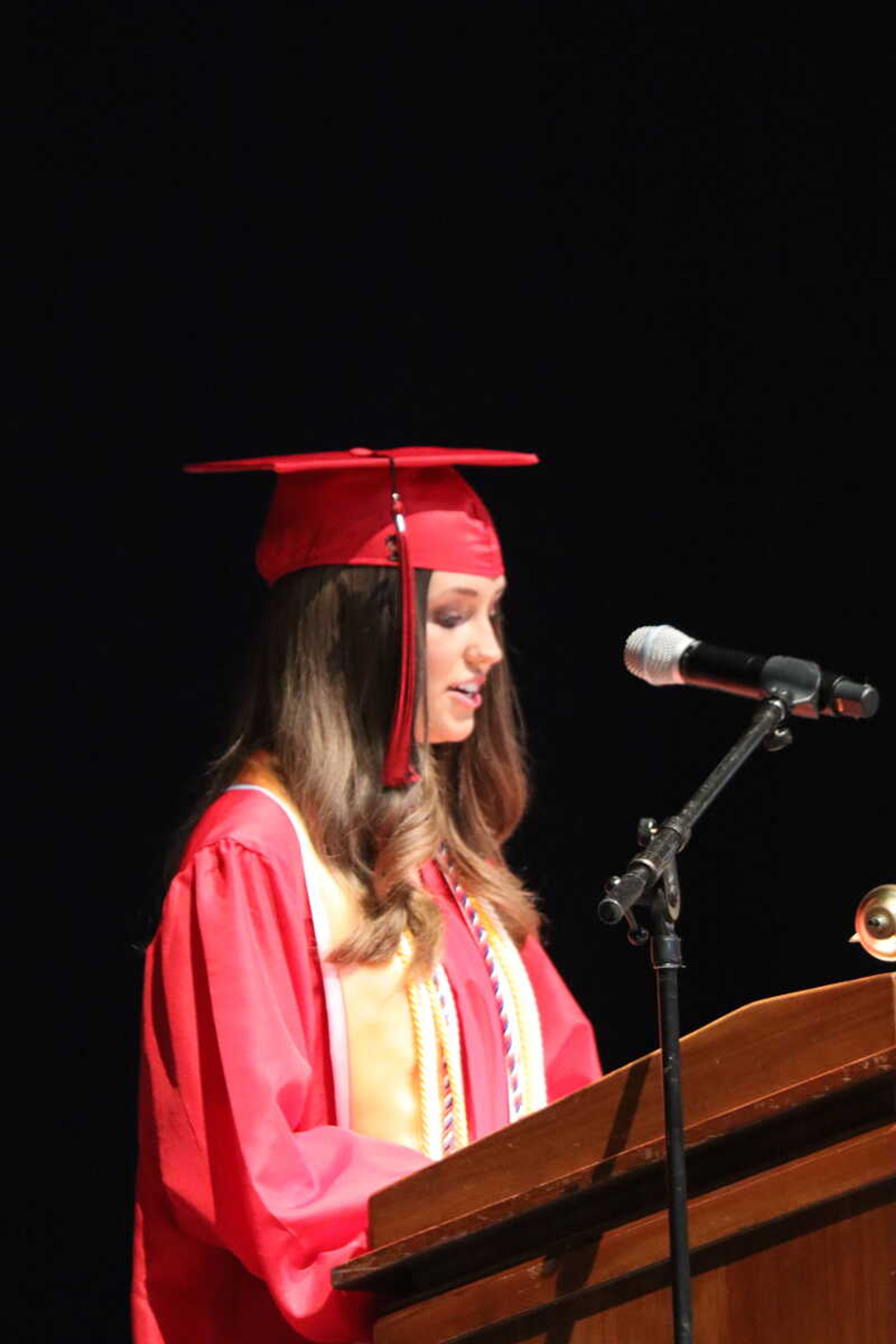 Lydia Pobst introduces Superintendent Scott Smith to the graduates to speak.