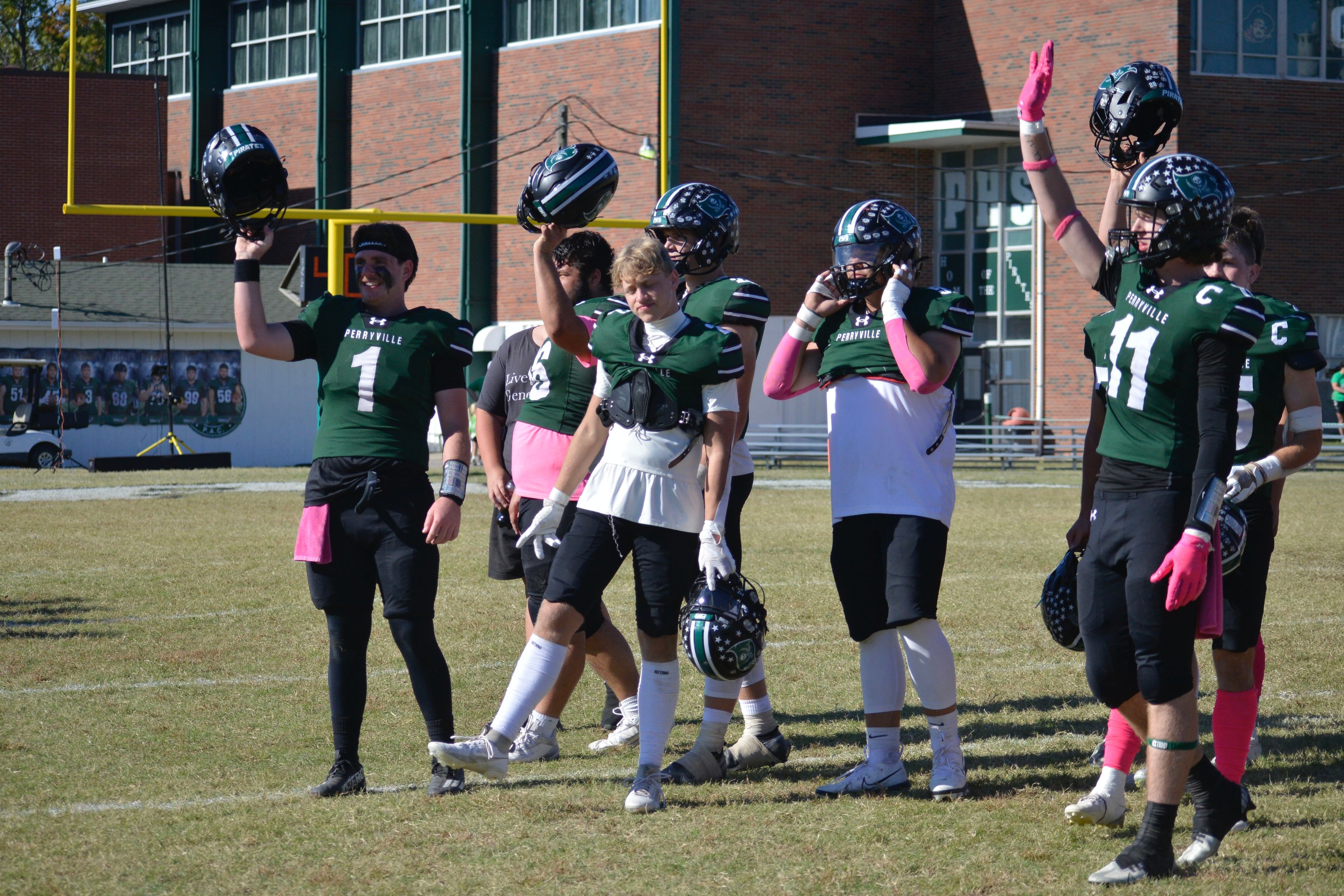 Perryville players salute the crowd after defeating Herculaneum on Saturday, Oct. 19, in Perryville. 