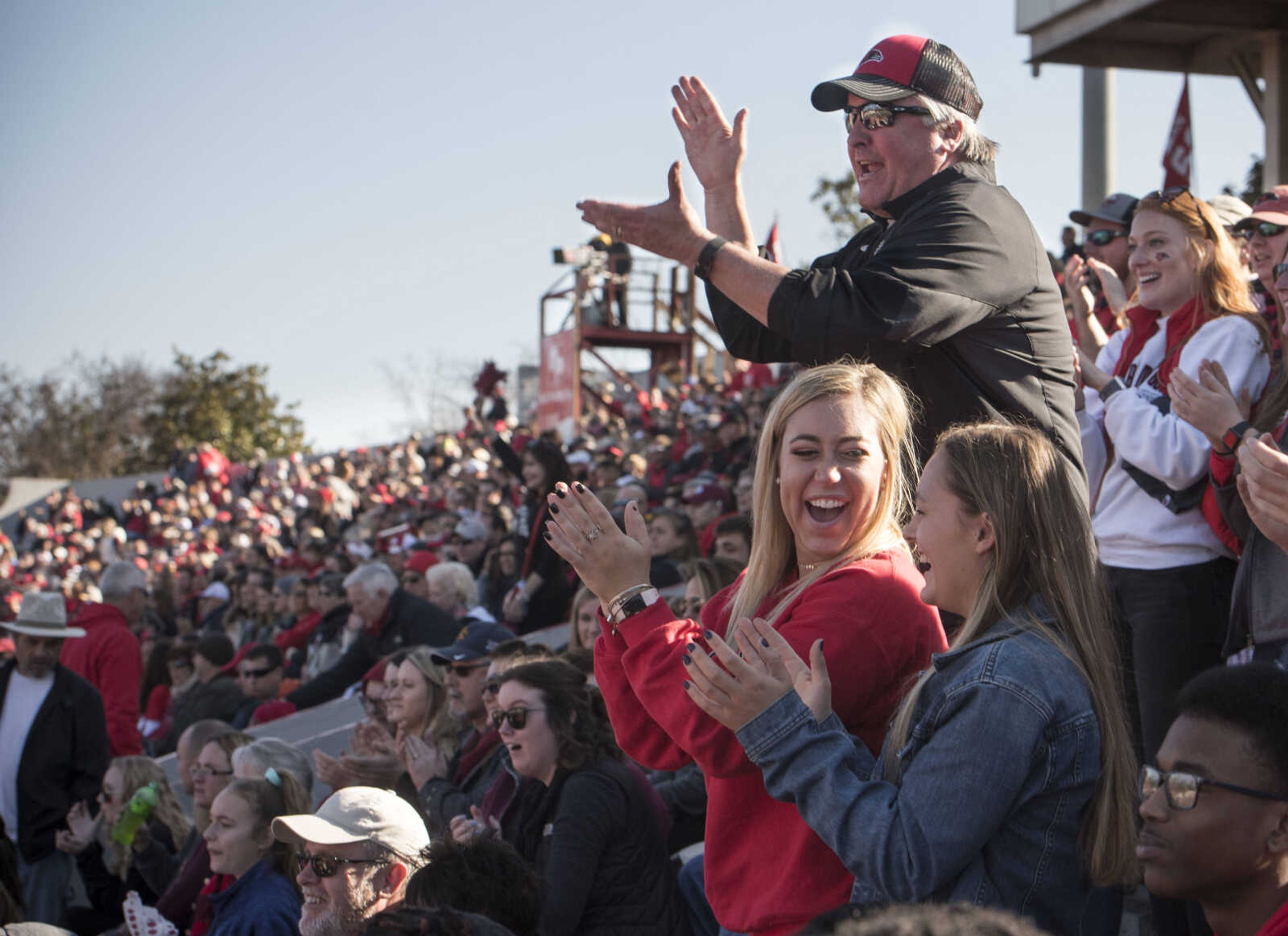 Southeast Missouri State fans cheer Saturday, Nov. 24, 2018, in Cape Girardeau.