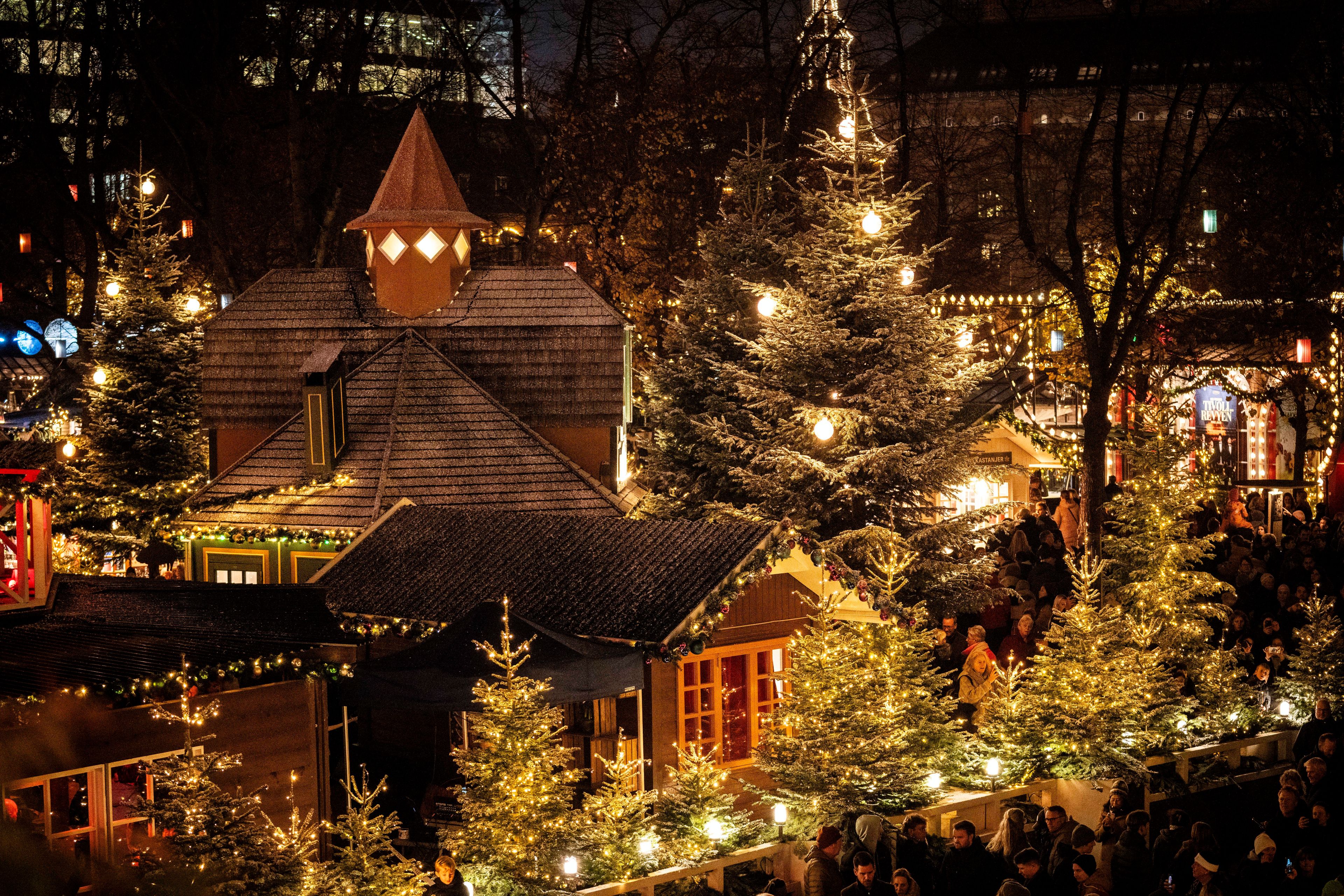 Christmas decorations and lights in Tivoli in Copenhagen, Friday, Nov. 15, 2024.. (Ida Marie Odgaard/Ritzau Scanpix via AP)