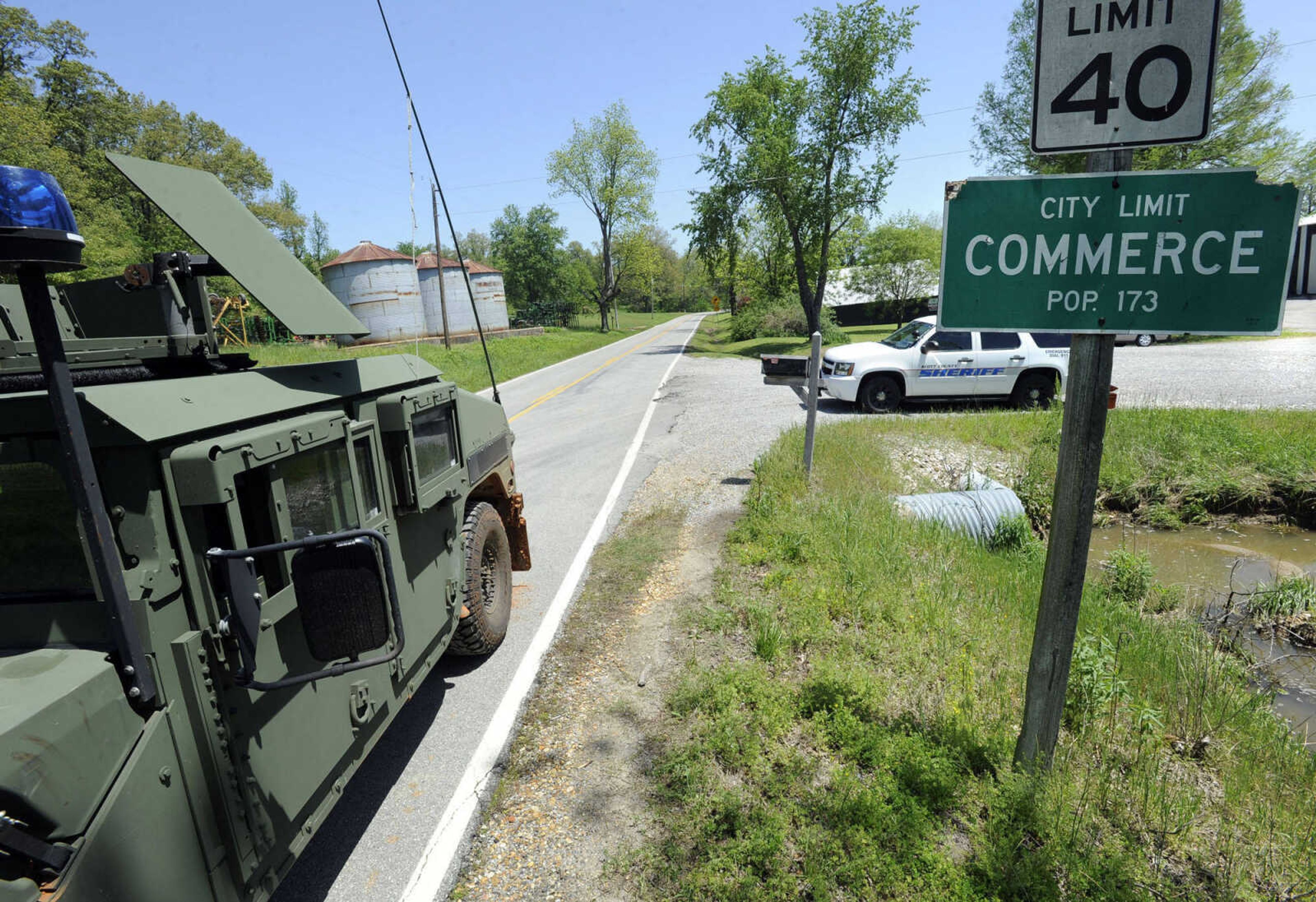 FRED LYNCH ~ flynch@semissourian.com
A National Guard checkpoint controlled access to the town Sunday, May 8, 2011 at Commerce, Mo.