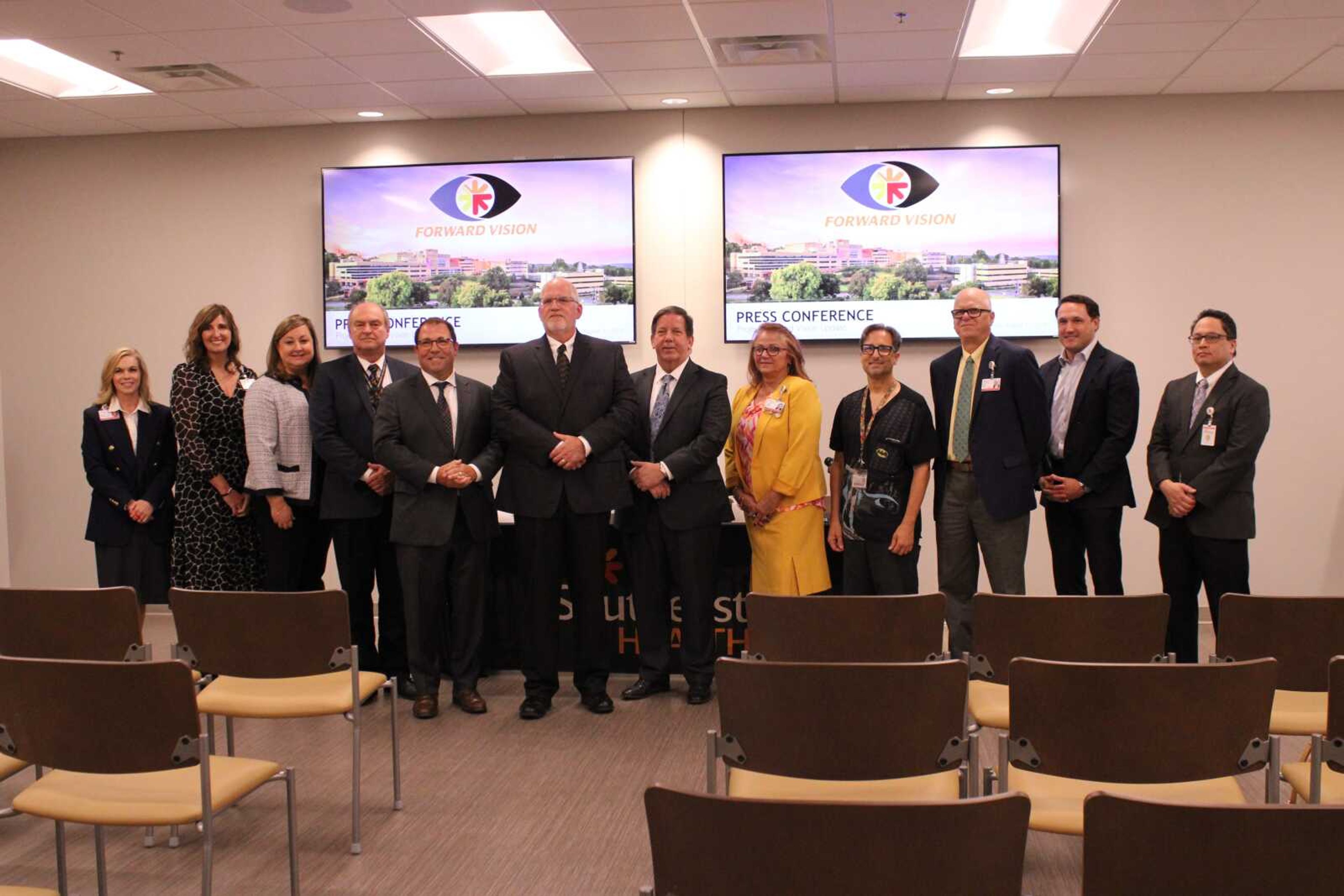 The SoutheastHEALTH board with Mercy president, Steve Mackin, SoutheastHEALTH system board chairmen Jim Dufek and SoutheastHEALTH president and CEO Ken Bateman on Tuesday, Aug. 1, during a news conference.