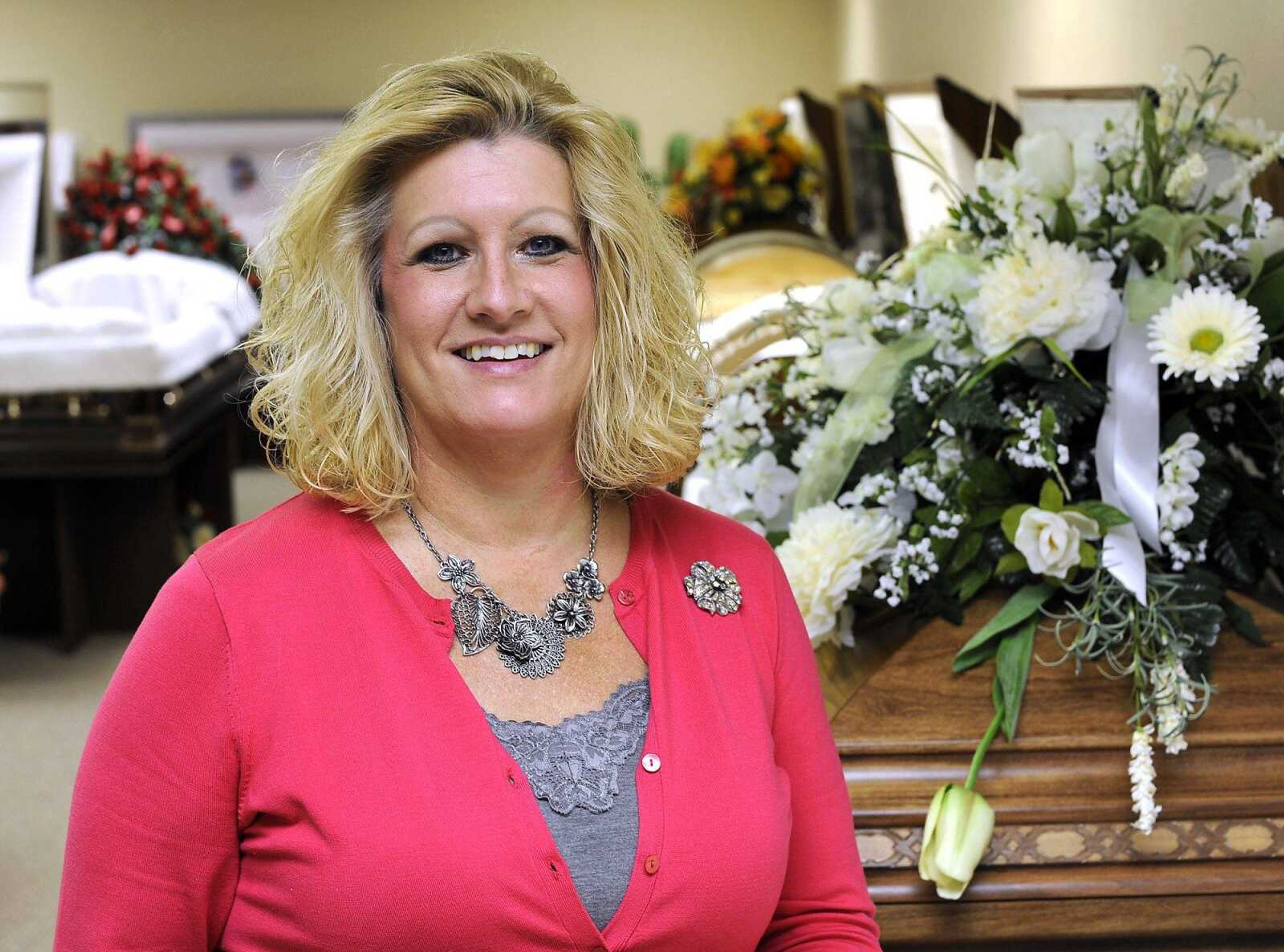 Christi Dockins Guilliams, a funeral director with McCombs Funeral Homes, poses for a photo Friday,  Sept. 25, 2015 in Jackson. (Fred Lynch)