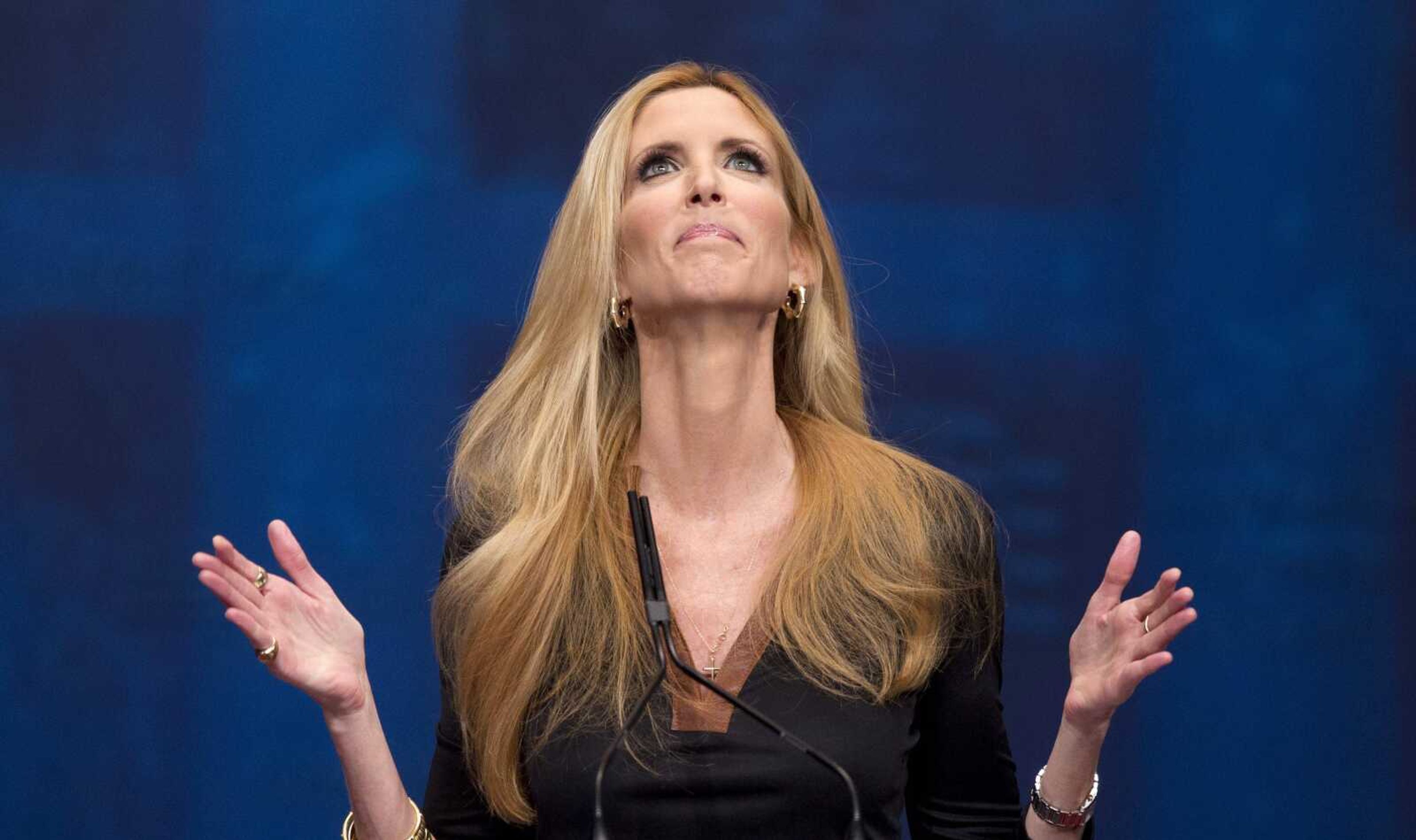 Ann Coulter gestures while speaking at the 2012 Conservative Political Action Conference (CPAC) in Washington. Delta pushed back at Coulter after the conservative commentator berated the carrier on Twitter over a changed seat assignment for a Saturday flight from New York to West Palm Beach, Florida.