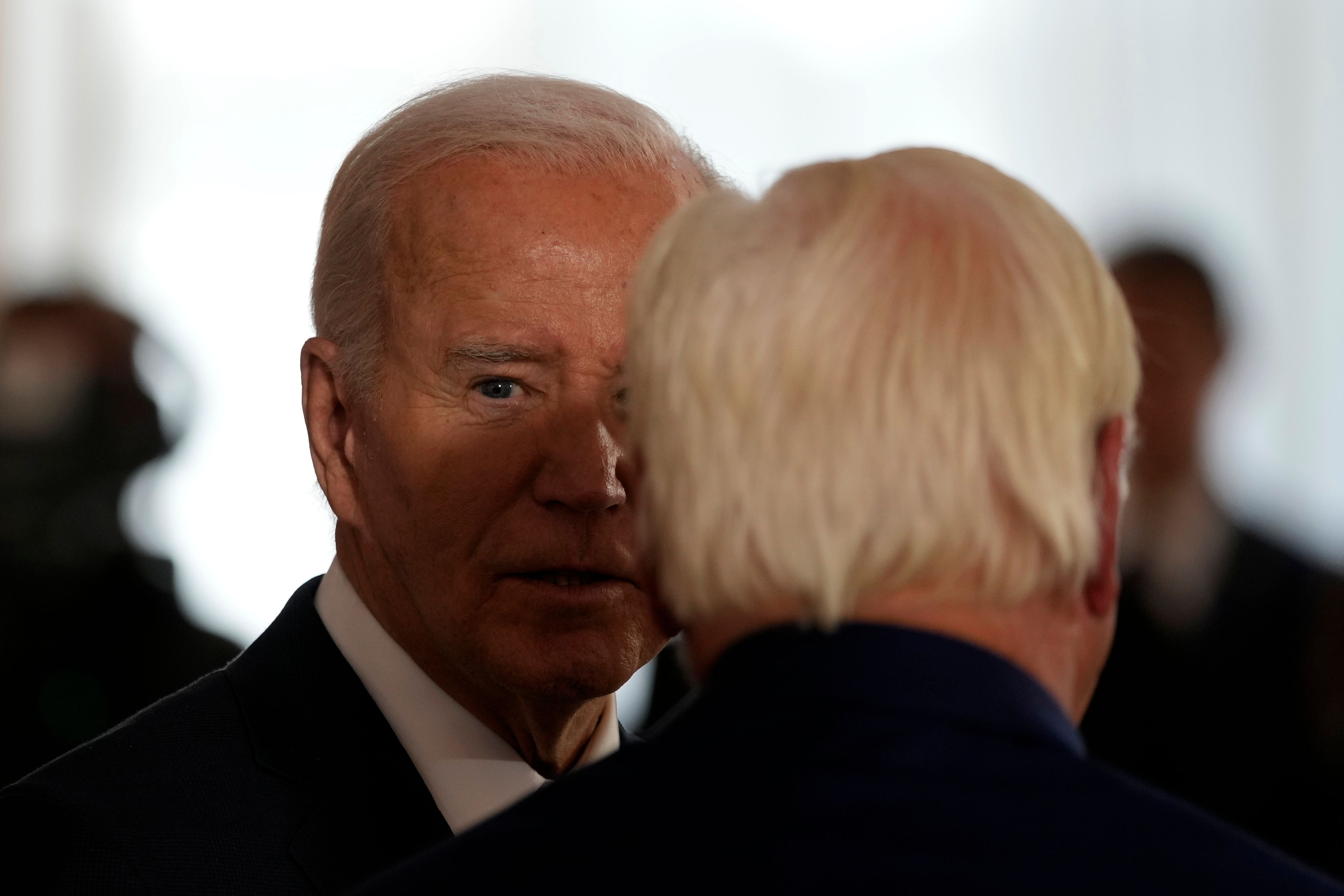 President Joe Biden talks with German President Frank-Walter Steinmeier after receiving Germany's Grand Cross special class of the Order of Merit at Bellevue Palace in Berlin, Germany, Friday, Oct. 18, 2024. (AP Photo/Ben Curtis)