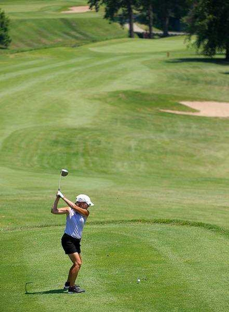 AARON EISENHAUER ~ aeisenhauer@semissourian.com
Kathy Raines tees off on the fifth hole during the second round of the Lassie's Classic on Thursday, July 17, 2008 at the Cape Girardeau Country Club.