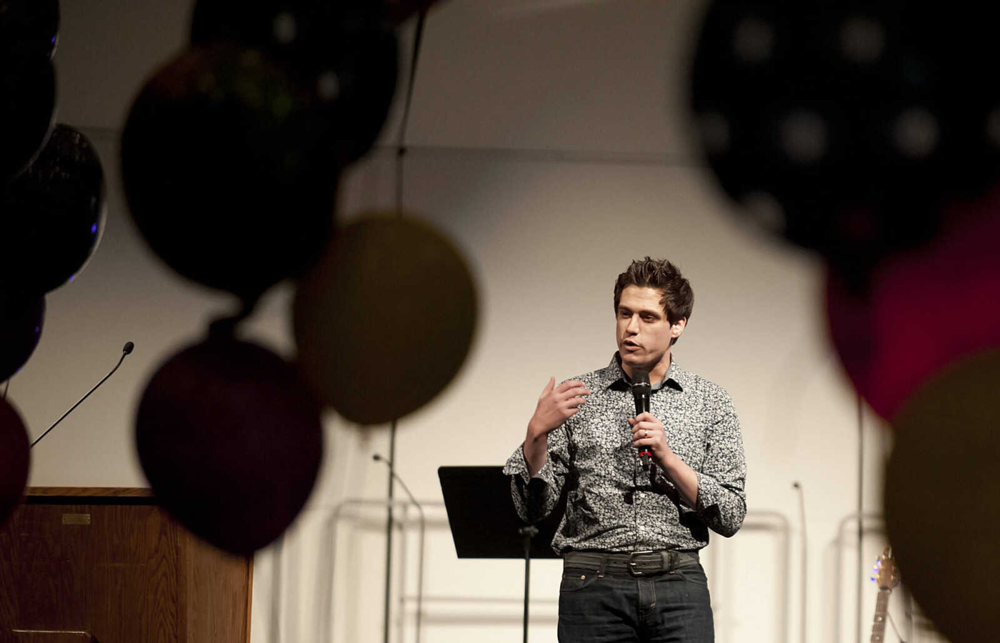 Lucas Clabough, senior pastor of First Baptist Church in Jackson, speaks about Nolan Weber during "Nolan Weber, Celebration of Life," Wednesday, April 30, at the Jackson High School Event Center. Friends, family and community members gathered to remember the former Jackson High School baseball and soccer player who passed away from brain cancer in December on what would have been Nolan's 19th birthday.